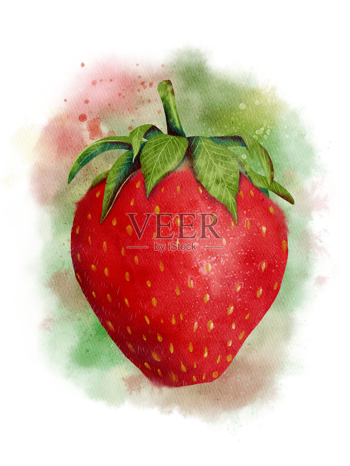 水彩草莓插图与鲜艳的颜色适合各种艺术和烹饪主题插画图片素材