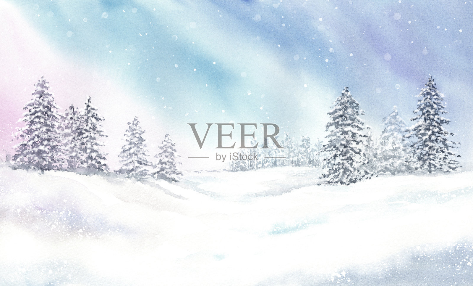 奇妙的雪景画在水彩画插画图片素材