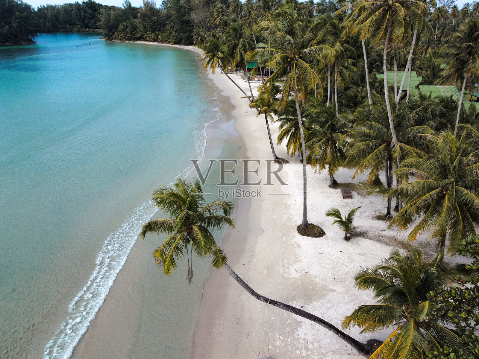 泰国古岛的热带海滩,棕榈树和白色的沙滩照片摄影图片