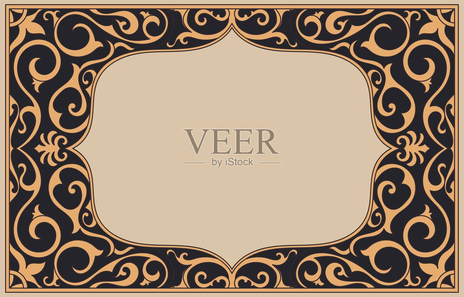 复古风格的金色和黑色框架,品牌装饰,复古窗户。插画图片素材