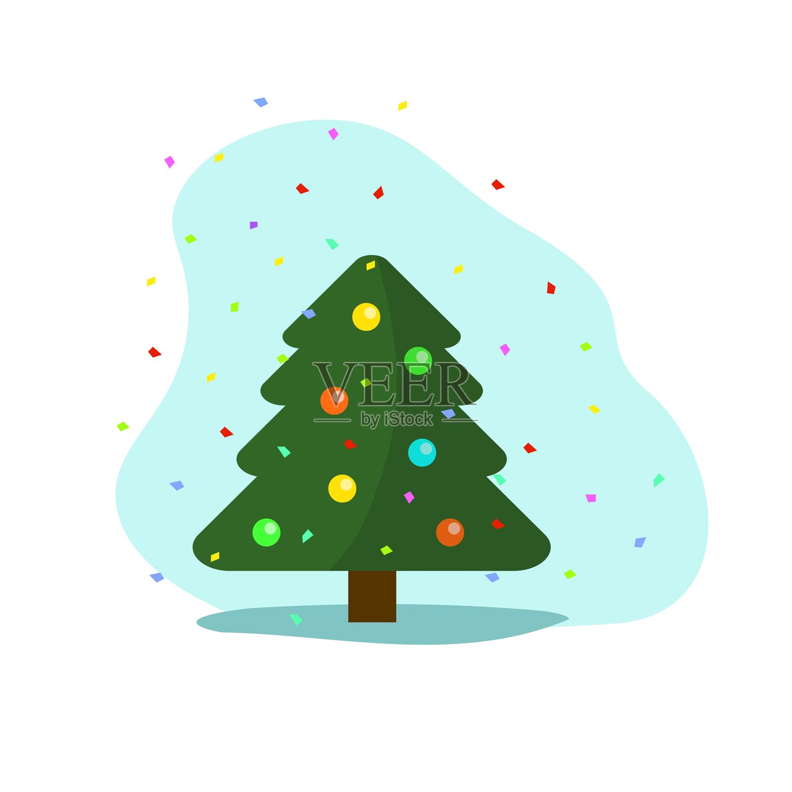 用五彩纸屑装饰的可爱圣诞树插画图片素材