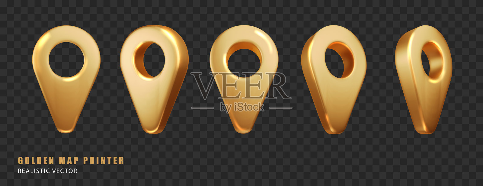 金色地图指针。位置符号在黑暗中孤立。网站位置点,指针。向量现实。插画图片素材
