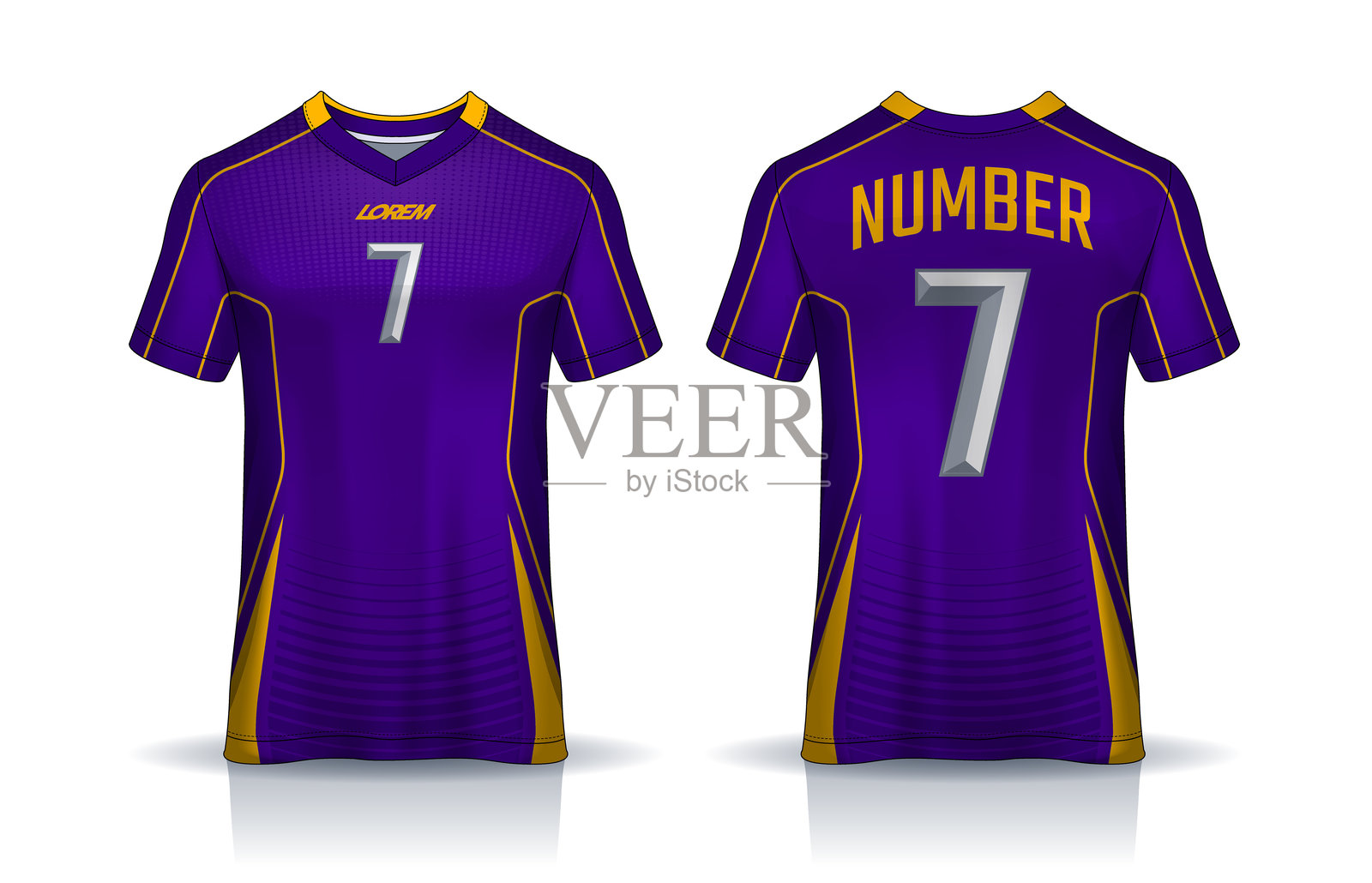 t恤运动设计模板,足球俱乐部的足球球衣模型。统一的前后视图。插画图片素材