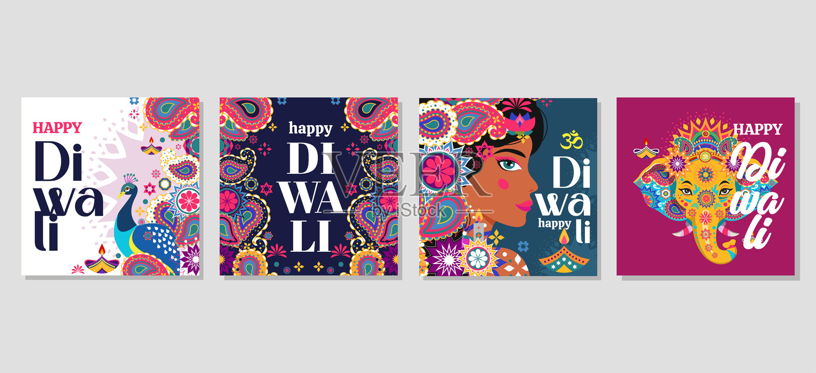 快乐排灯节贺卡,社交媒体帖子,海报,节日封面插画图片素材