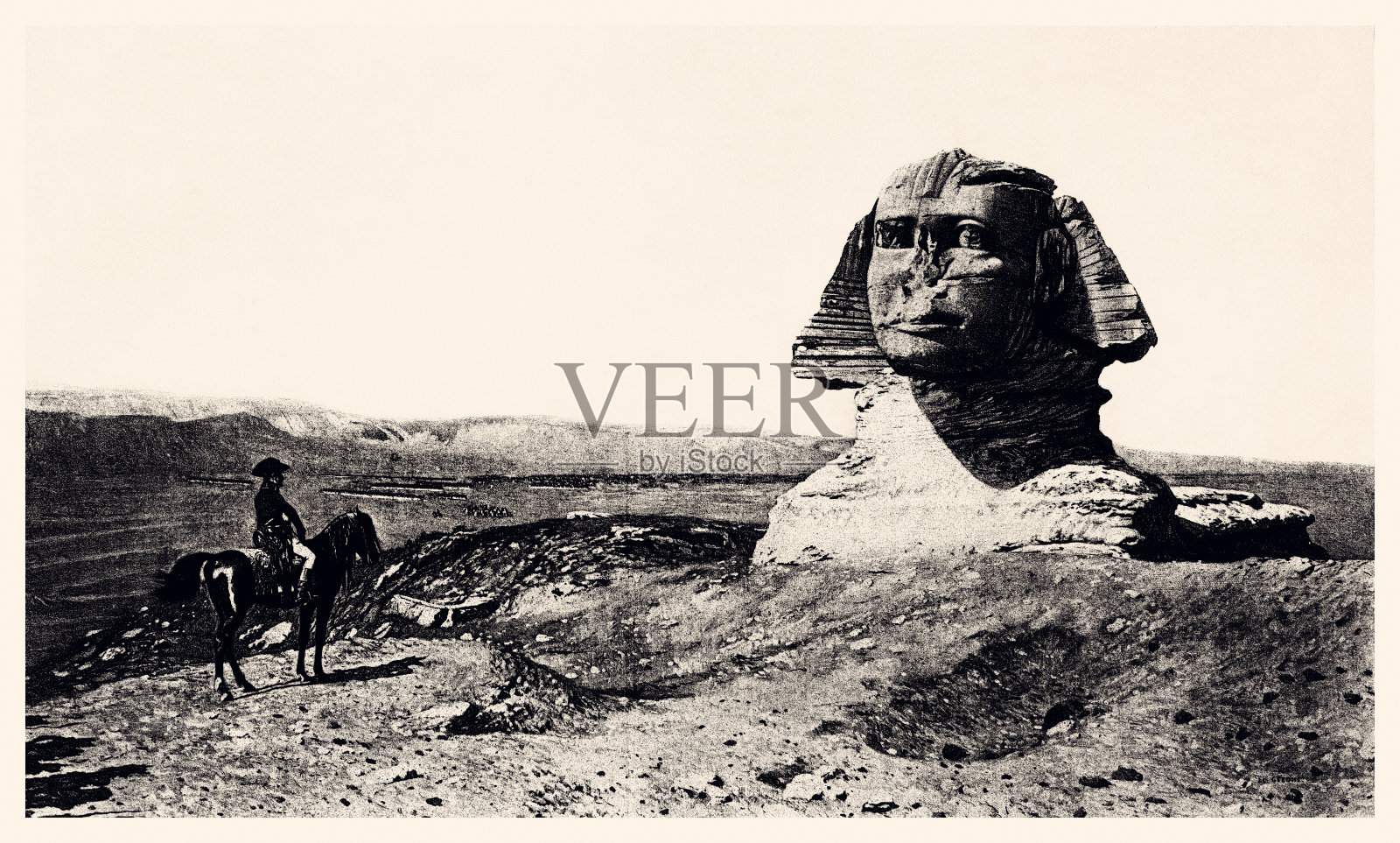 拿破仑埃及战役发现狮身人面像插画图片素材