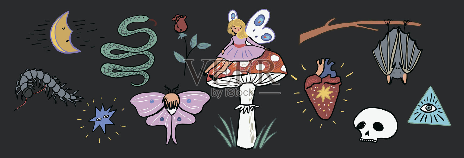神秘的故事万圣节插图集。插画图片素材