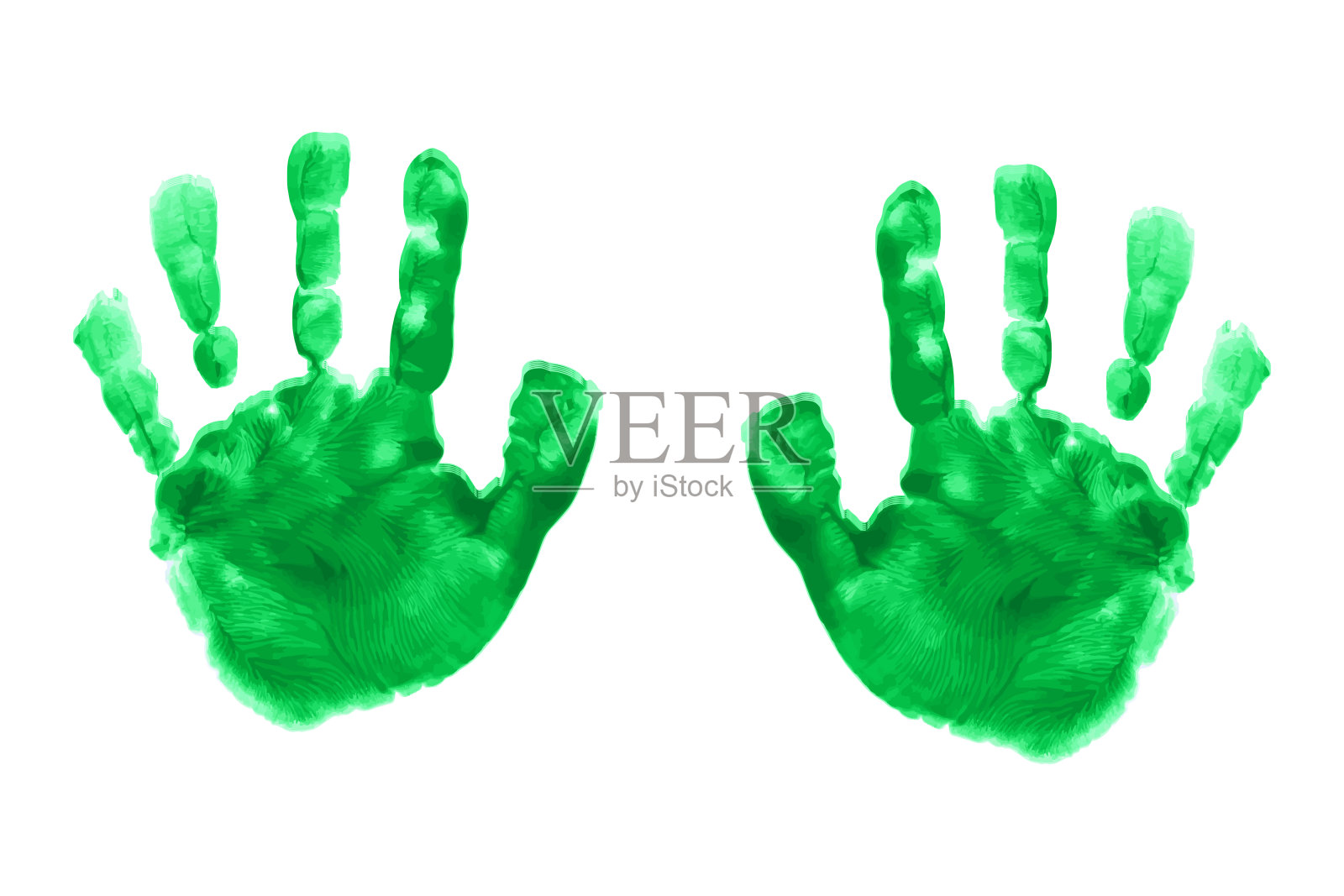用颜料画的孩子的手的绿色印花。绿色的手打印矢量图标隔离在白色背景上。手掌。插画图片素材