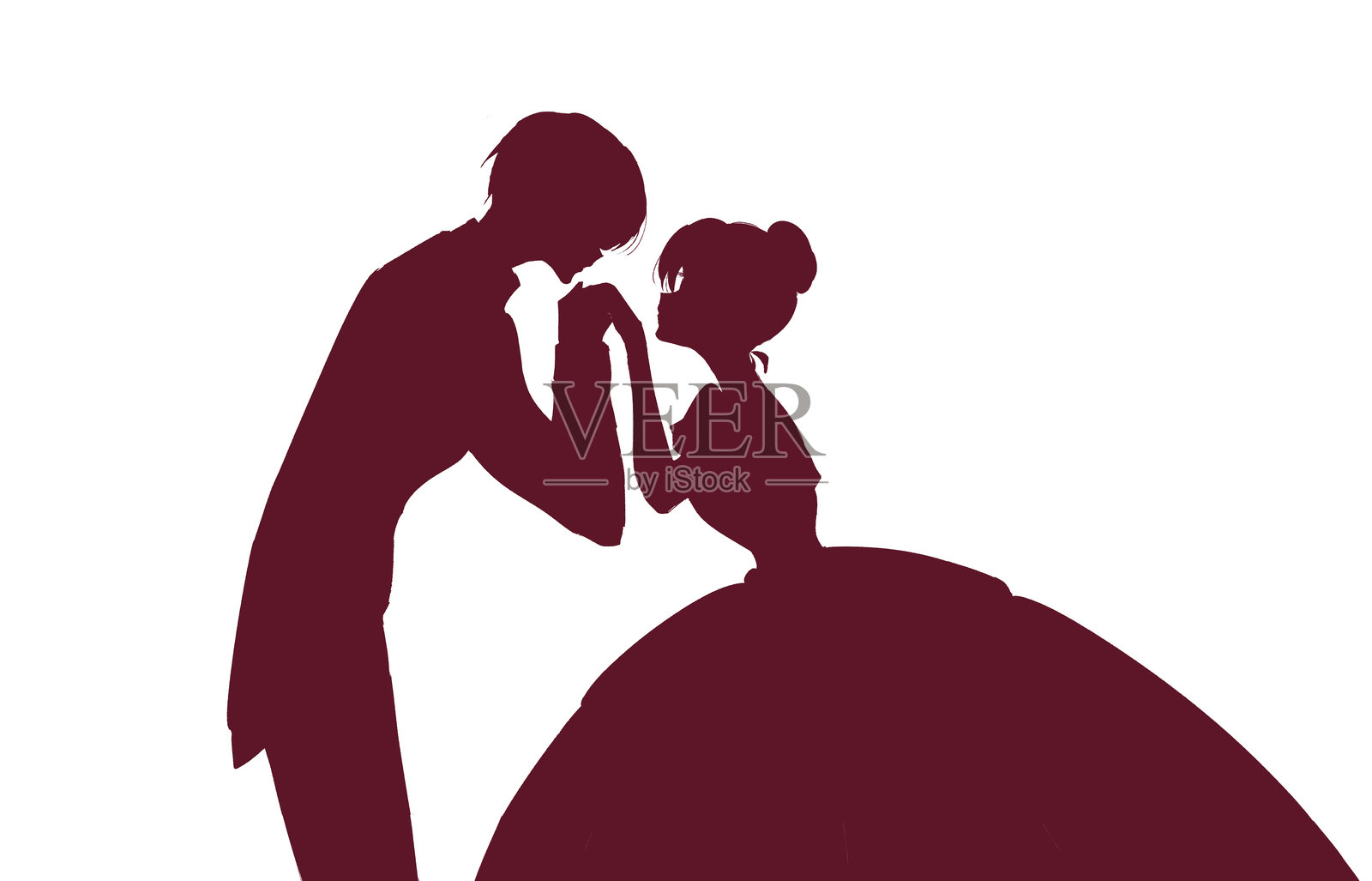 王子亲吻公主手背的剪影插画图片素材