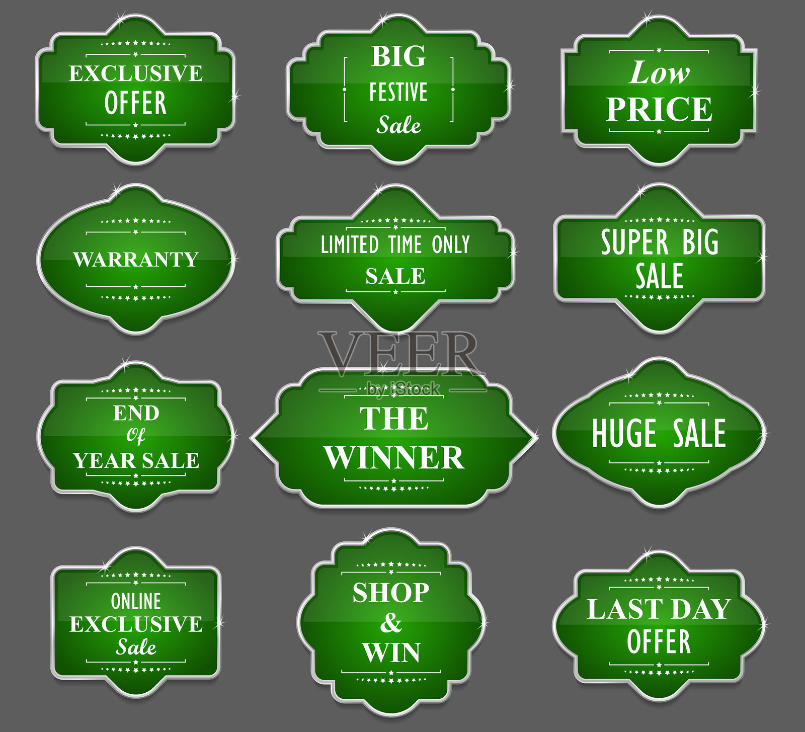 绿色银色框架奢侈标签的集合插画图片素材