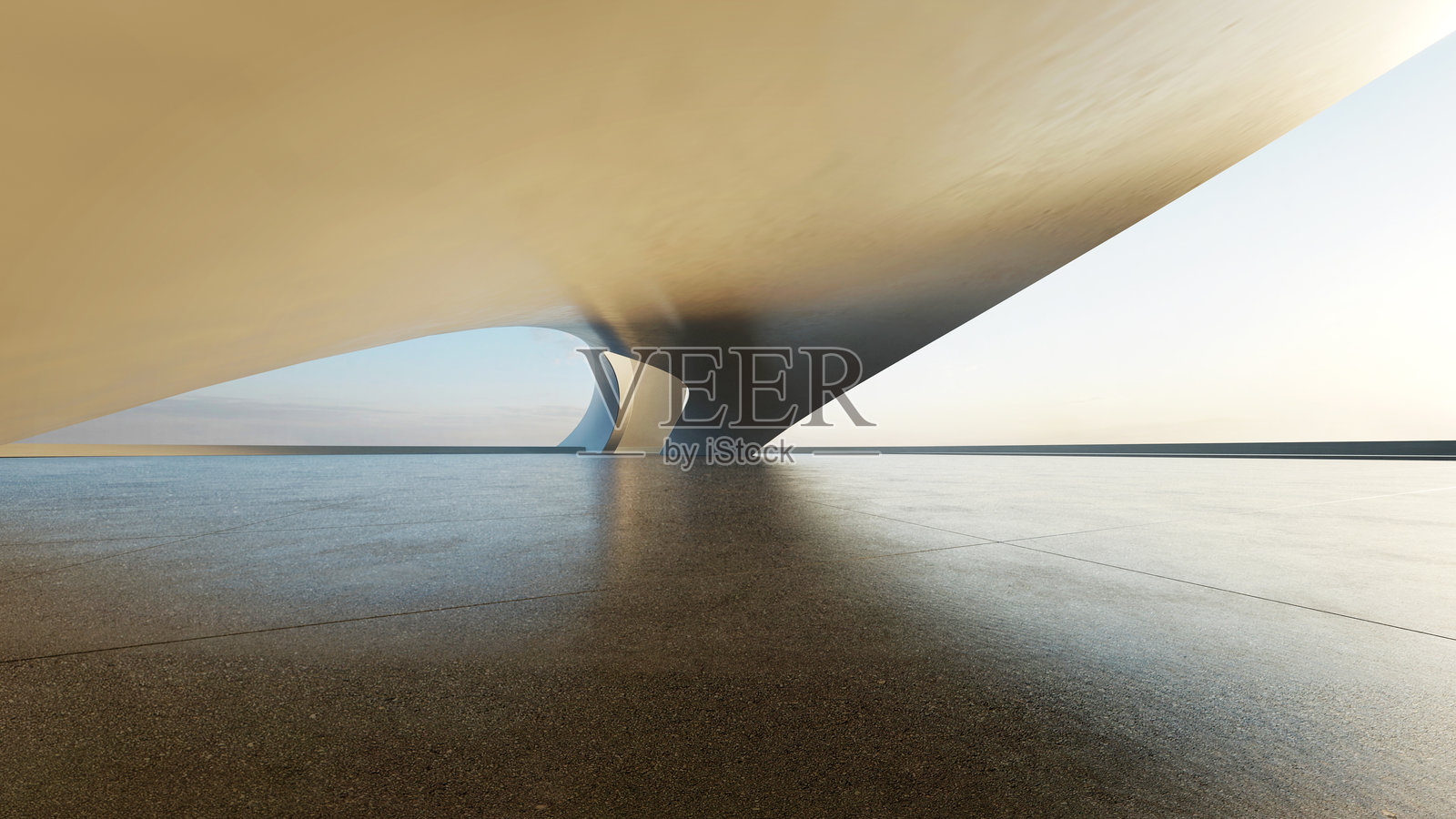 抽象曲线结构的3d渲染与空混凝土地板的未来主义建筑照片摄影图片