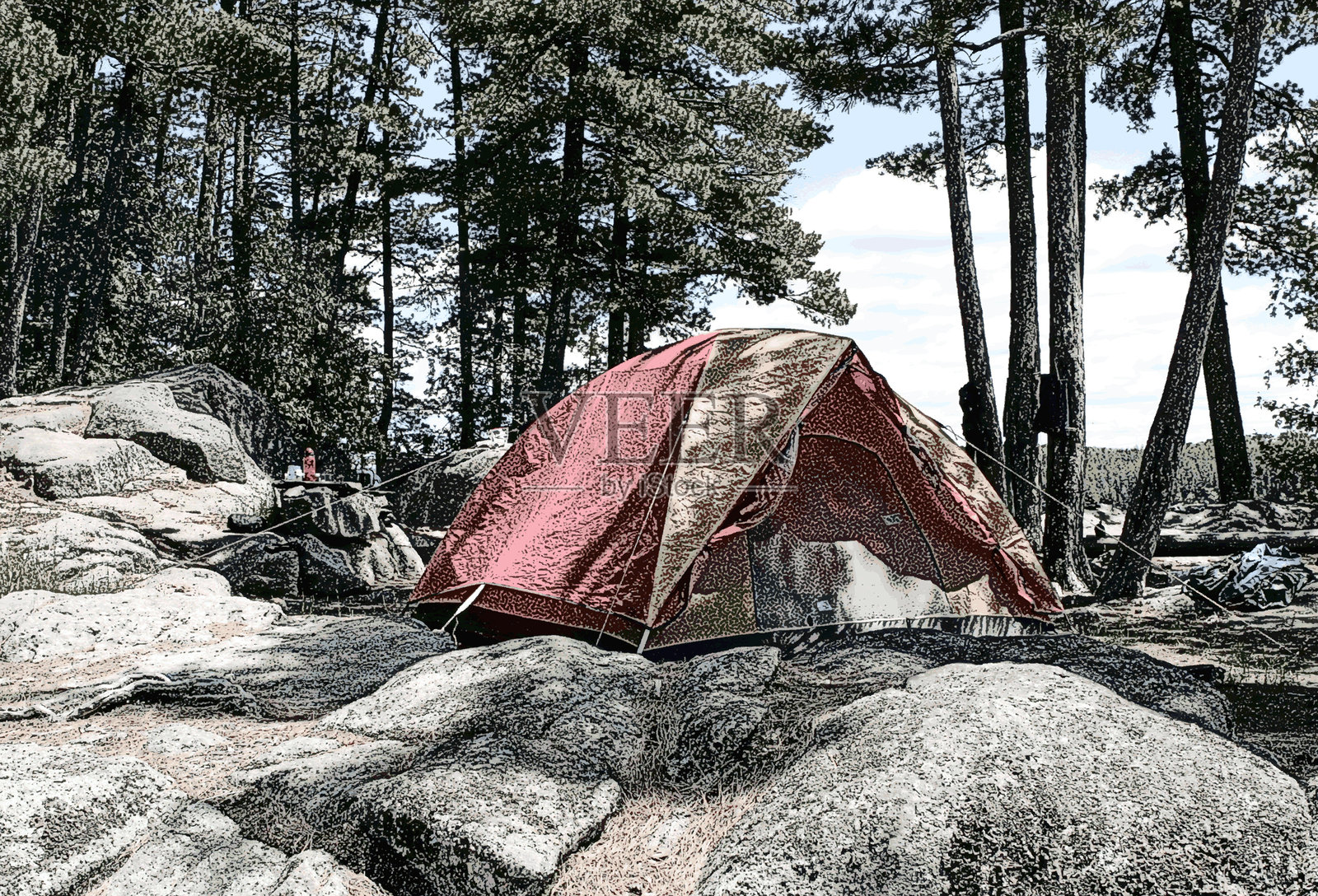 荒野湖上的营地插画图片素材