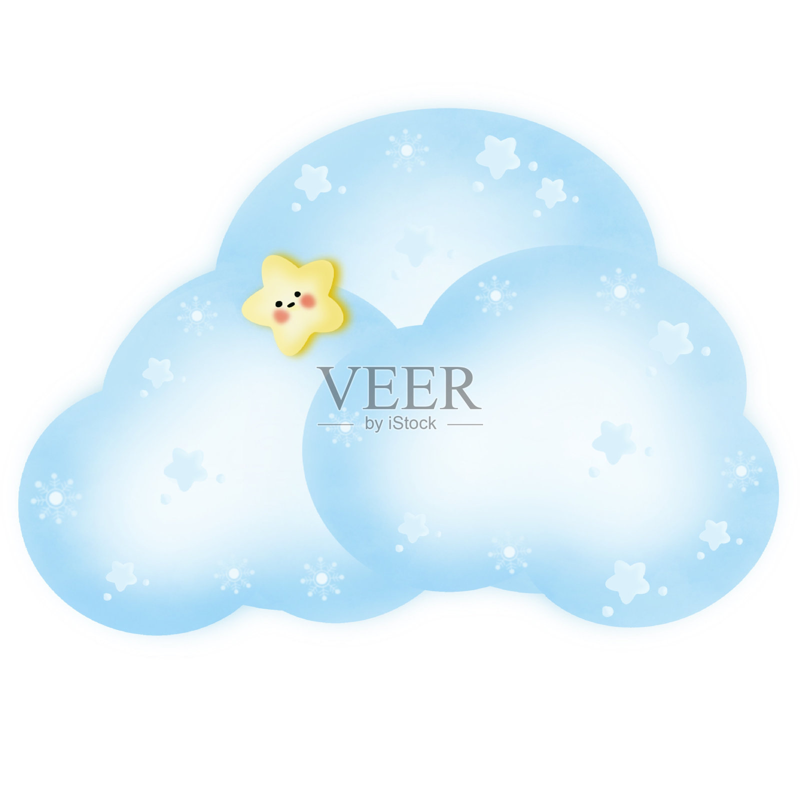 蓝天白云带着微笑的星星插画图片素材