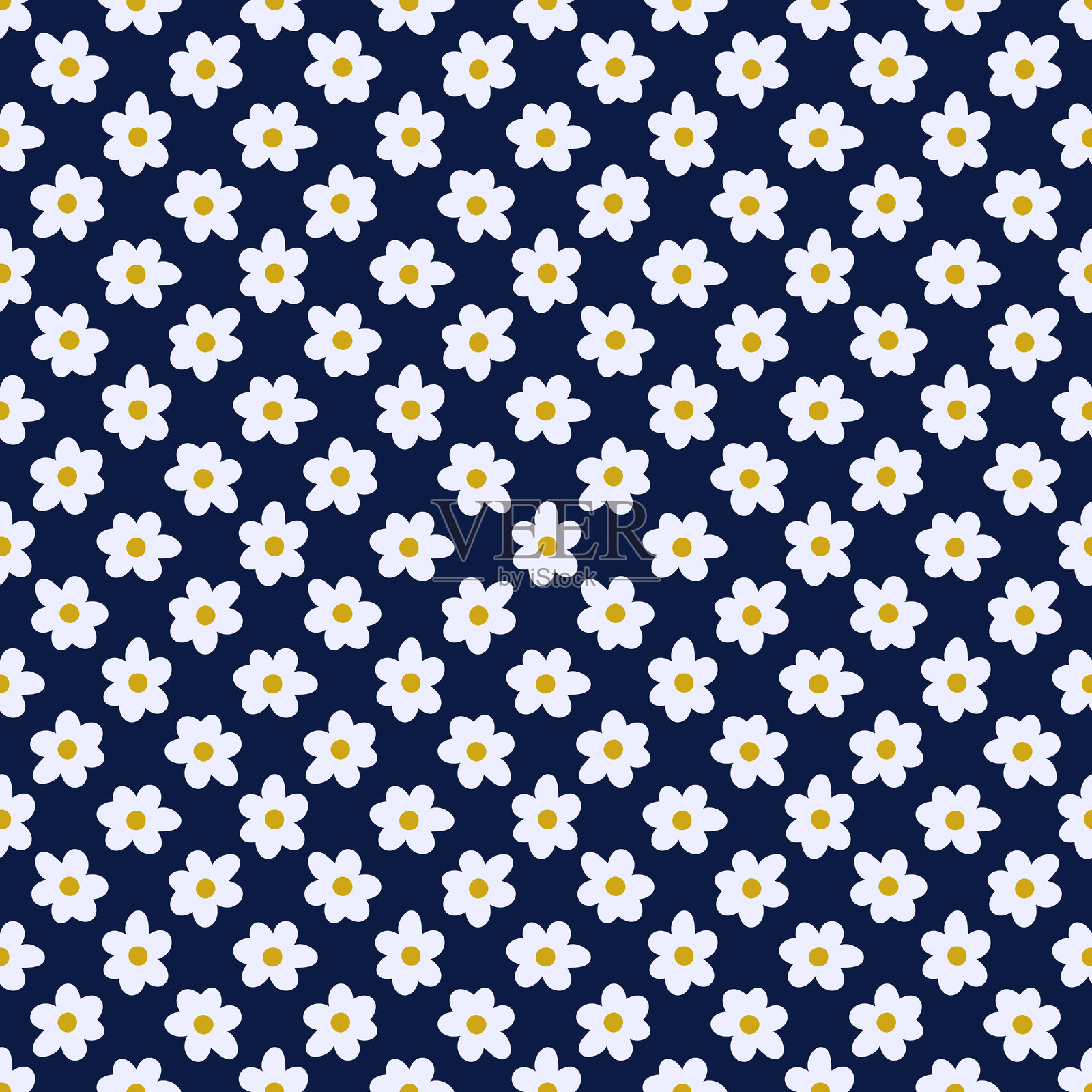 花卉无缝图案与盛开的花朵。简单可爱的现代图案无缝背景。插画图片素材