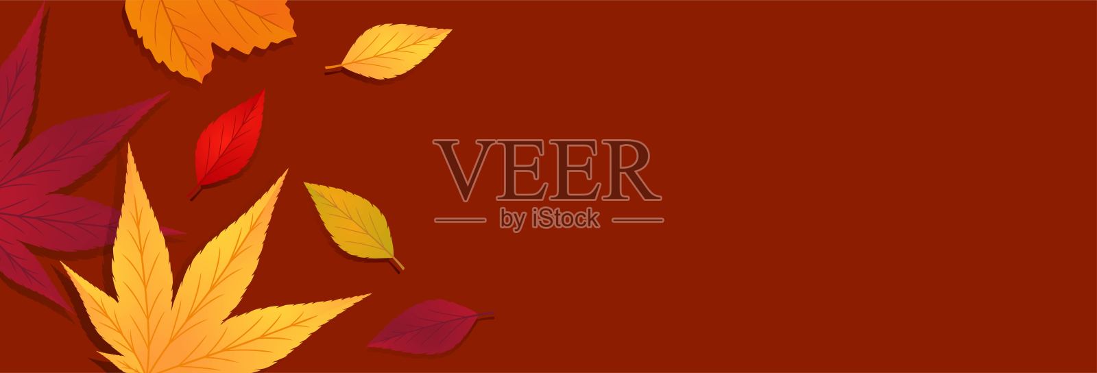 秋叶的背景。落下的红色、橙色、黄色和绿色的秋叶图案。向量插画图片素材