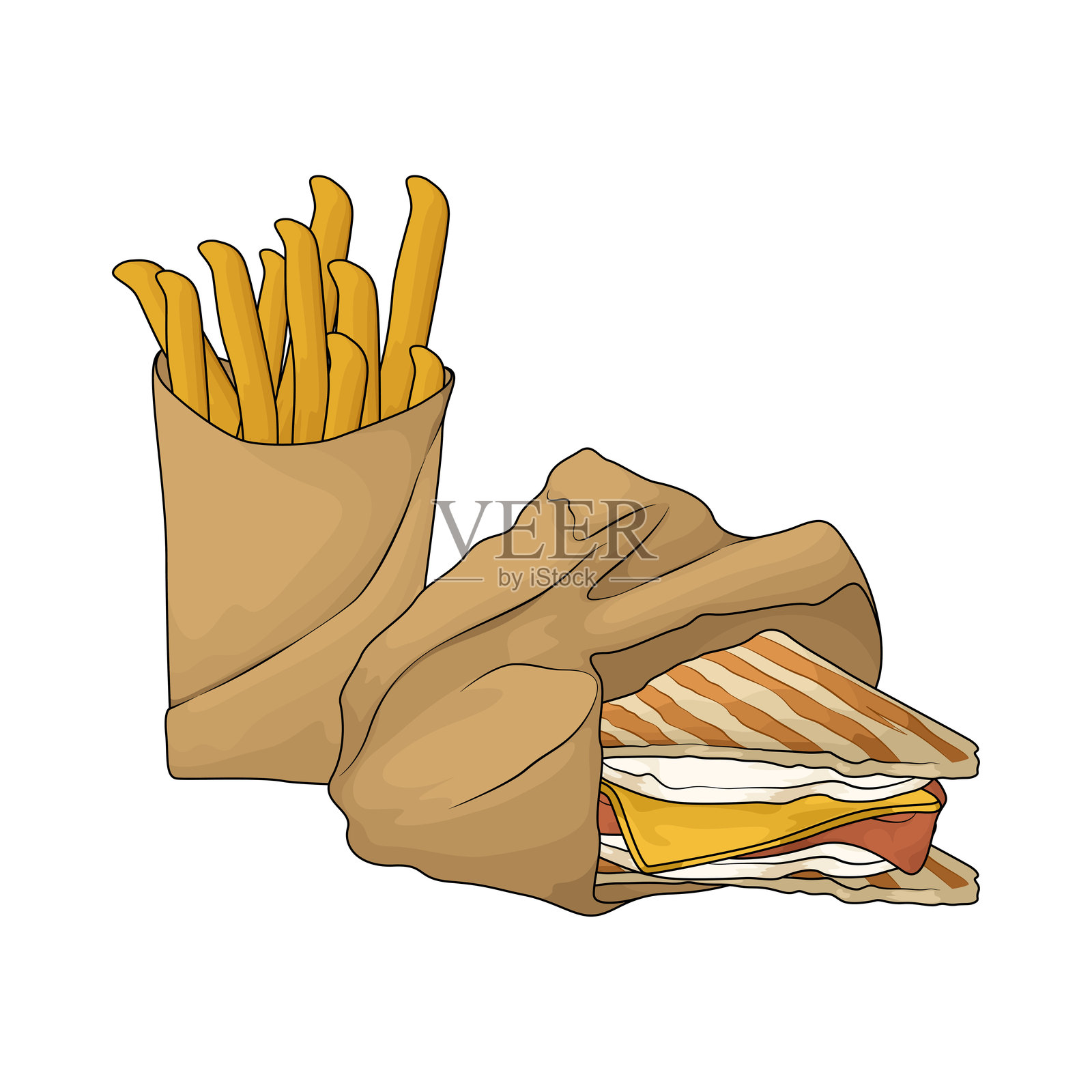 三明治和薯条插画图片素材