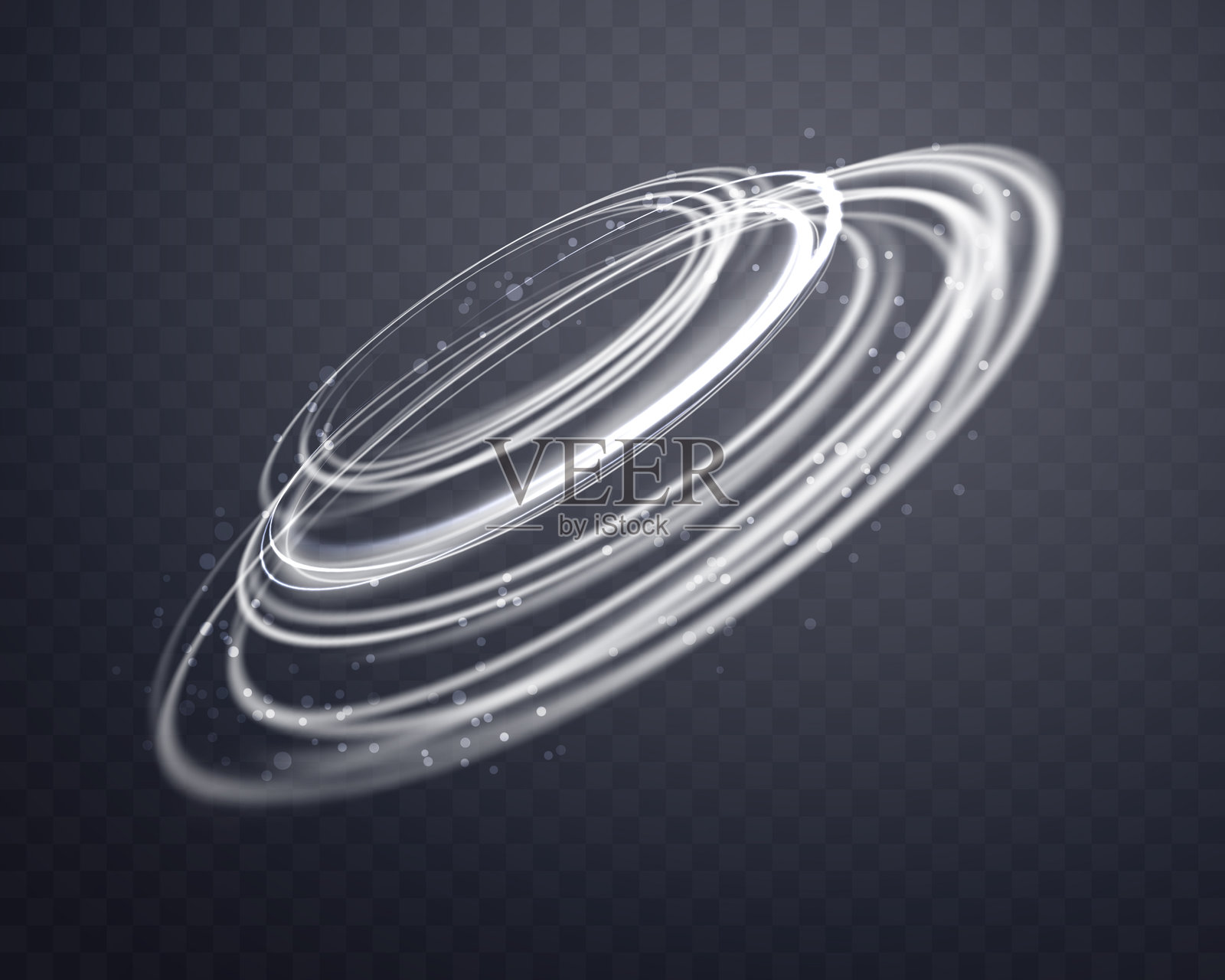 银色发光的魔法戒指。霓虹灯逼真的能量耀斑晕环。抽象光的效果在一个黑暗透明的背景。矢量插图。插画图片素材