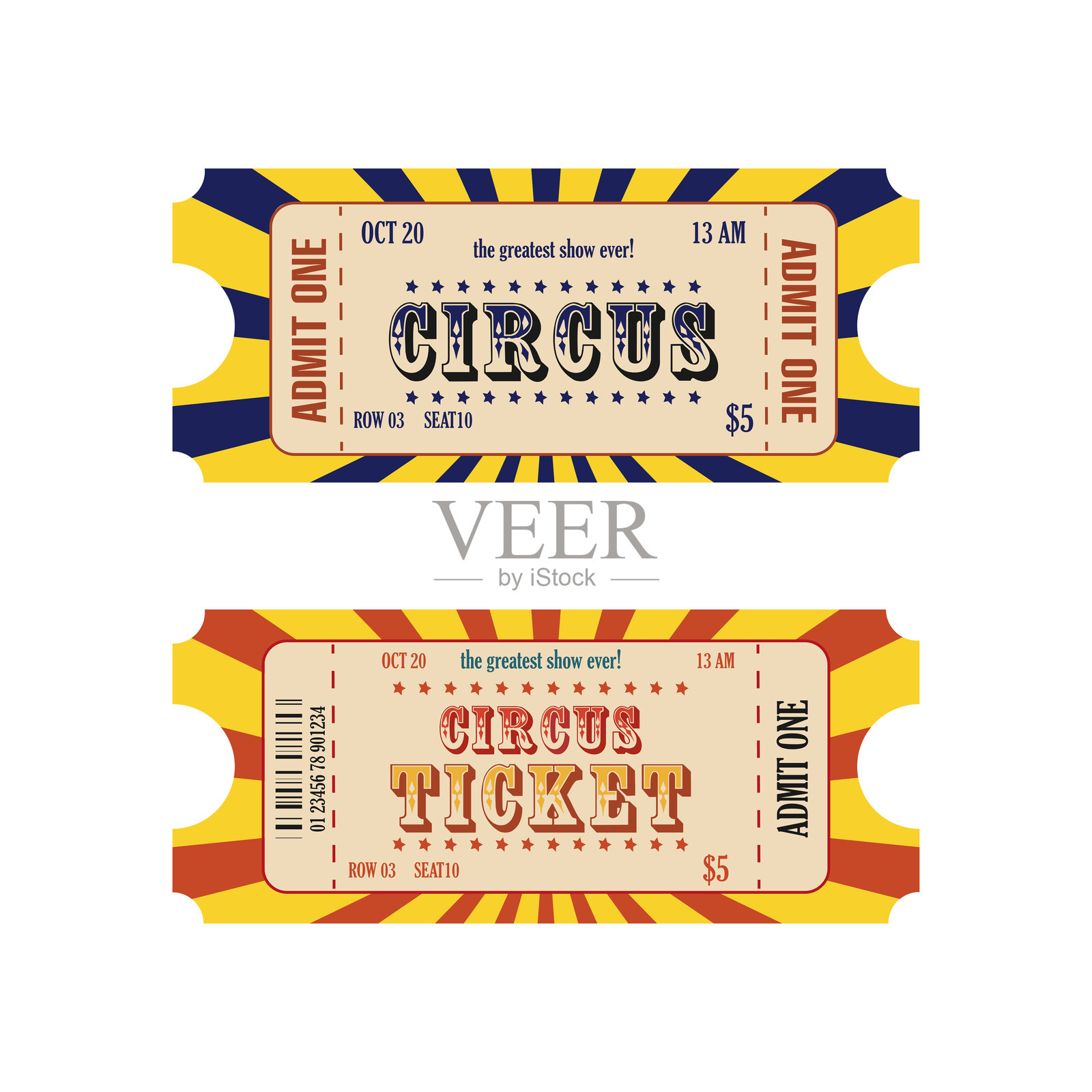 一套复古的马戏团门票复古风格。复古马戏团最伟大的表演门票设计允许一个人进入插画图片素材