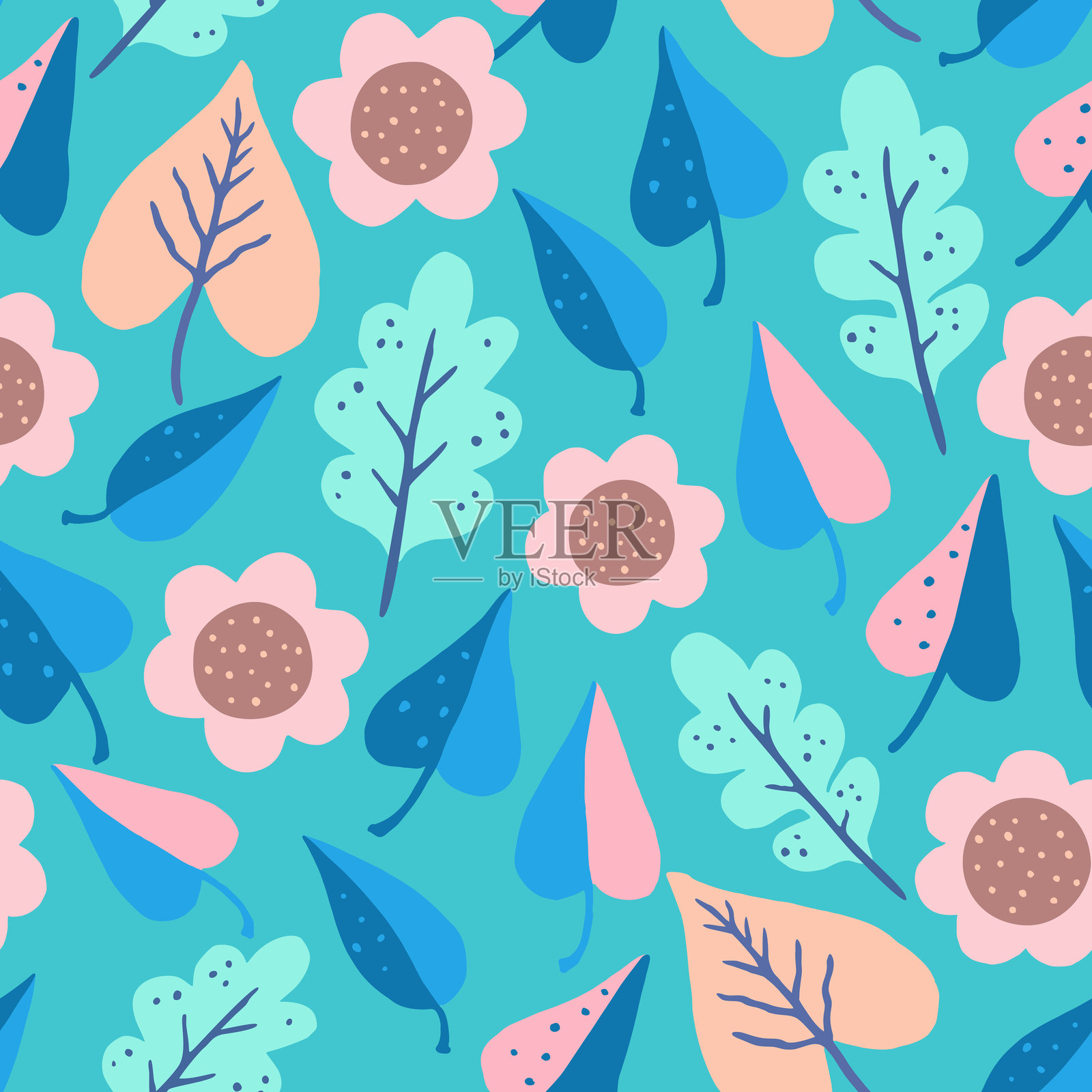 极简的现代抽象花卉无缝图案在柔和的颜色。矢量图插画图片素材