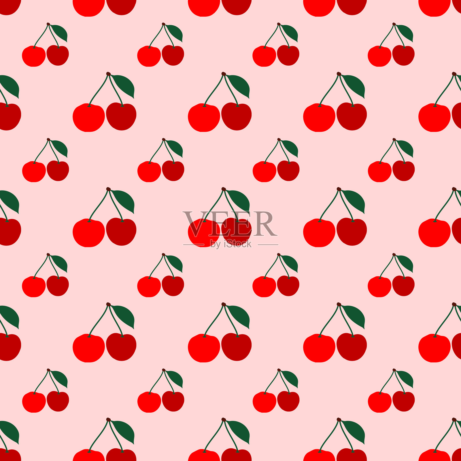 红樱桃无缝图案背景。无缝樱桃矢量图案。插画图片素材