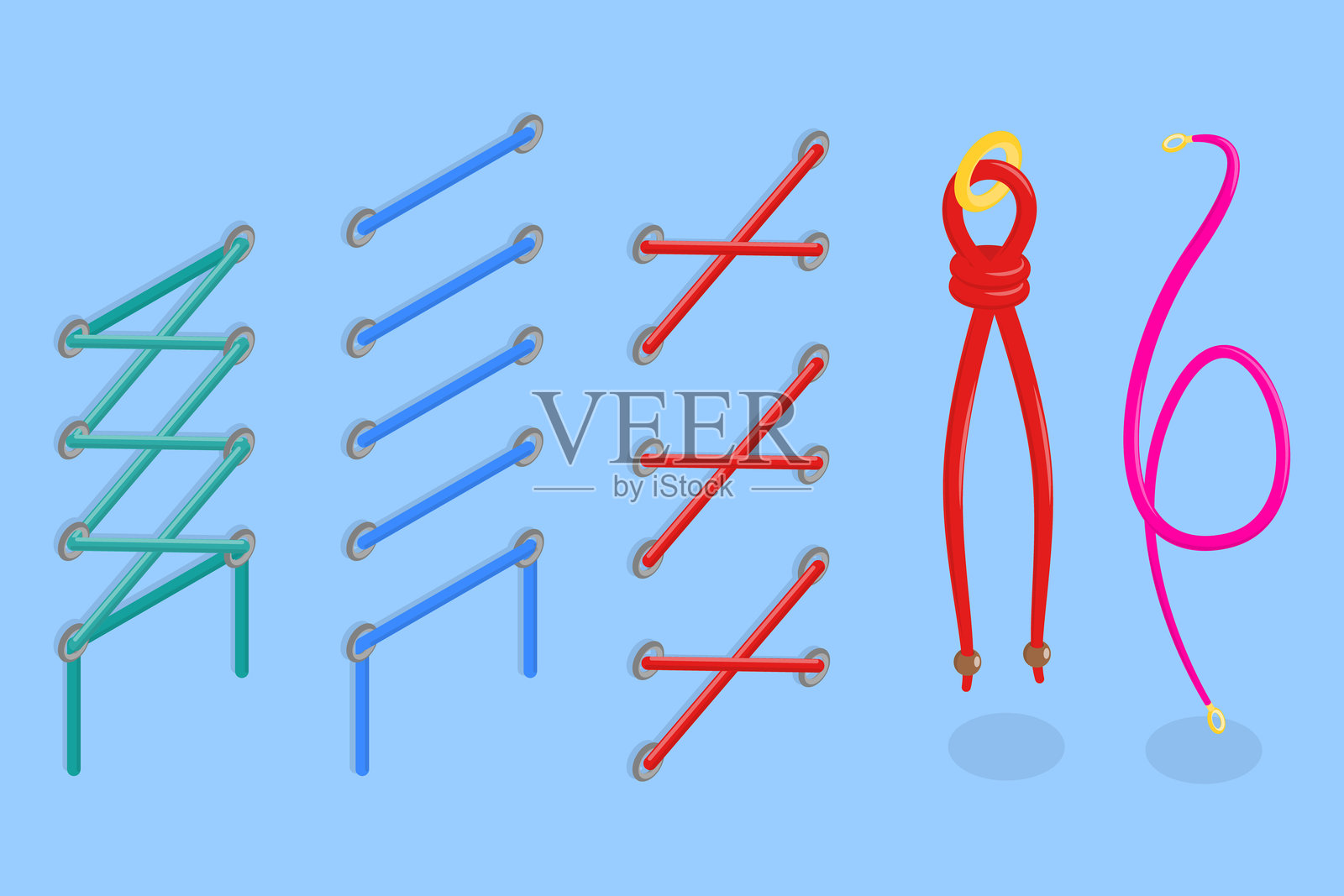 三维等距平面矢量插图的鞋或紧身胸衣花边插画图片素材