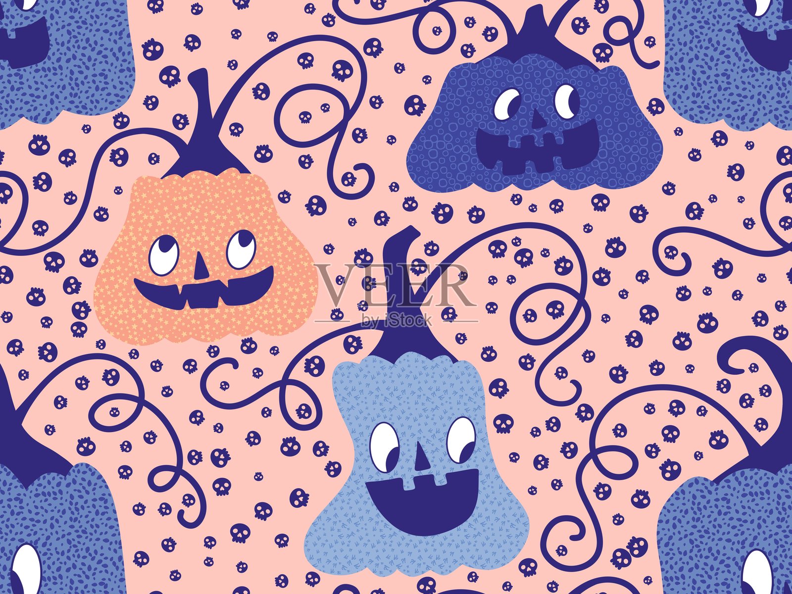 万圣节无缝南瓜图案用于织物和纺织品及包装插画图片素材