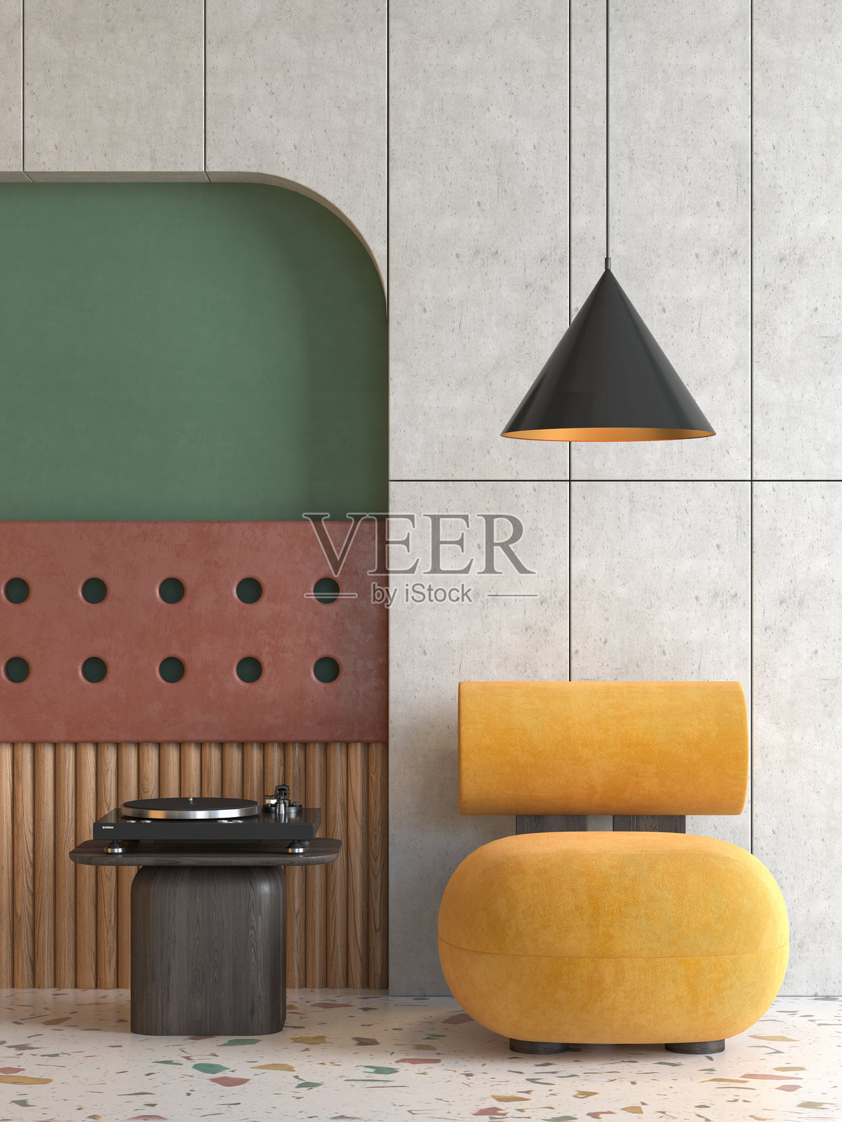 孟菲斯风格的概念室内空间3d插图照片摄影图片