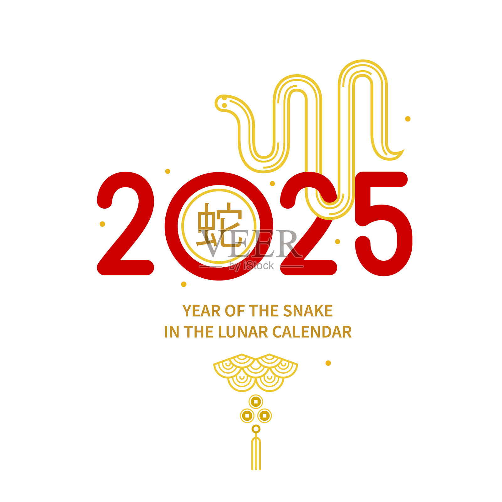 矢量风格的插图与蛇中国生肖标志,象征着2025年的中国农历,孤立。新年绿木蛇。春节贺卡模板。翻译:蛇插画图片素材