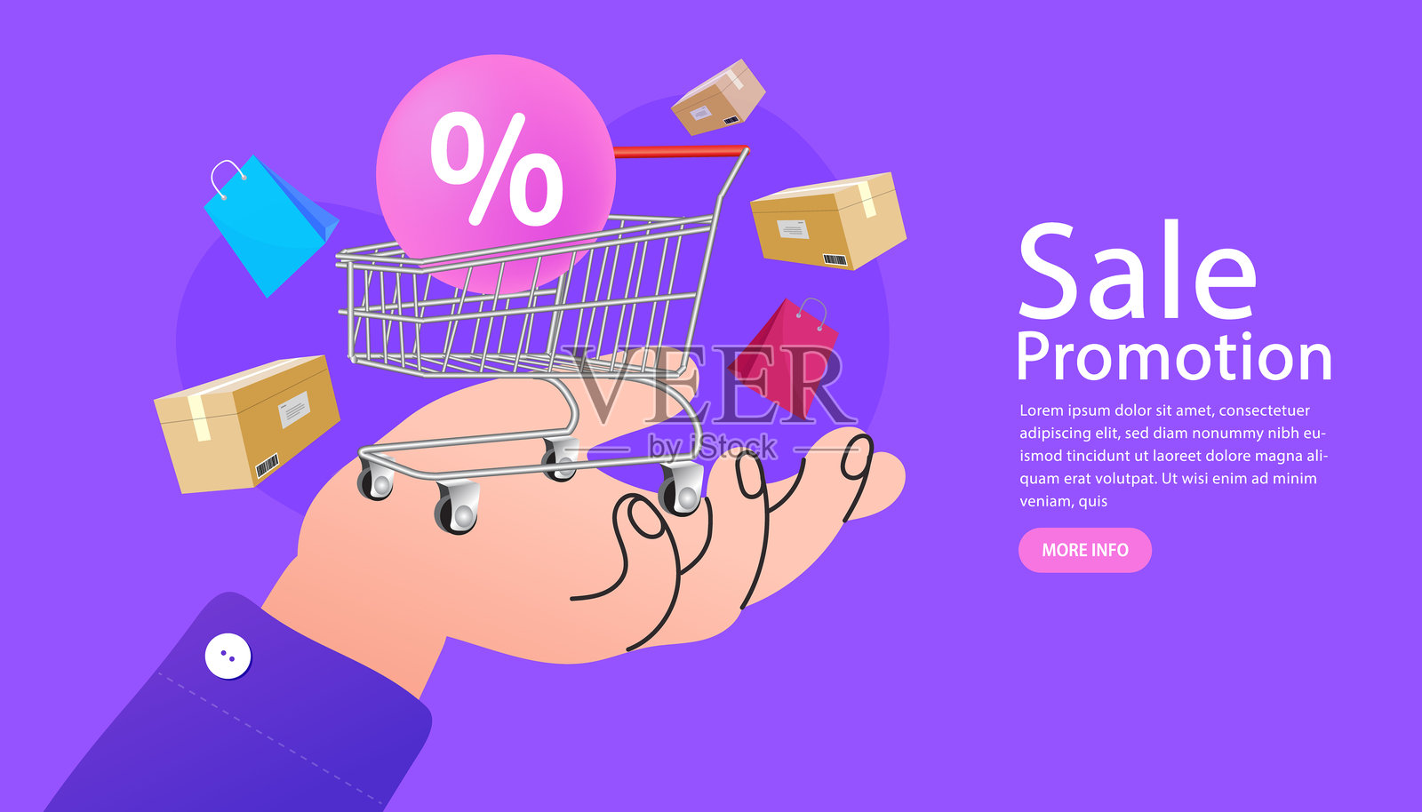 购物车。在商店打折购买商品。矢量插图。插画图片素材