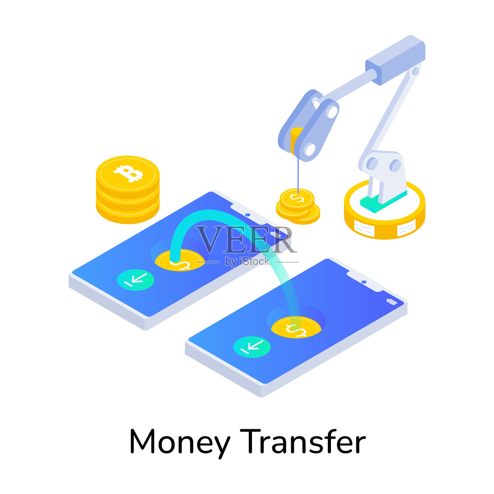 在线转账的等距风格图标插画图片素材