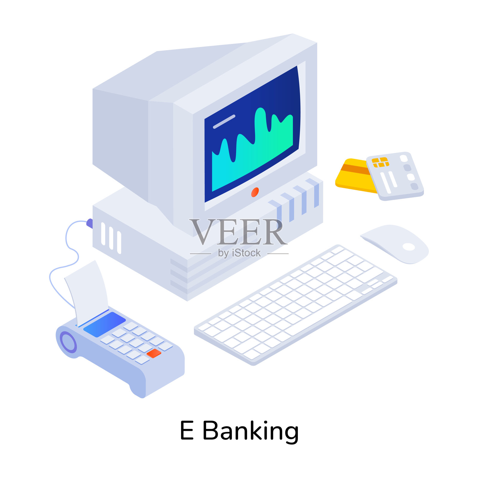 电子银行图标在等距风格插画图片素材