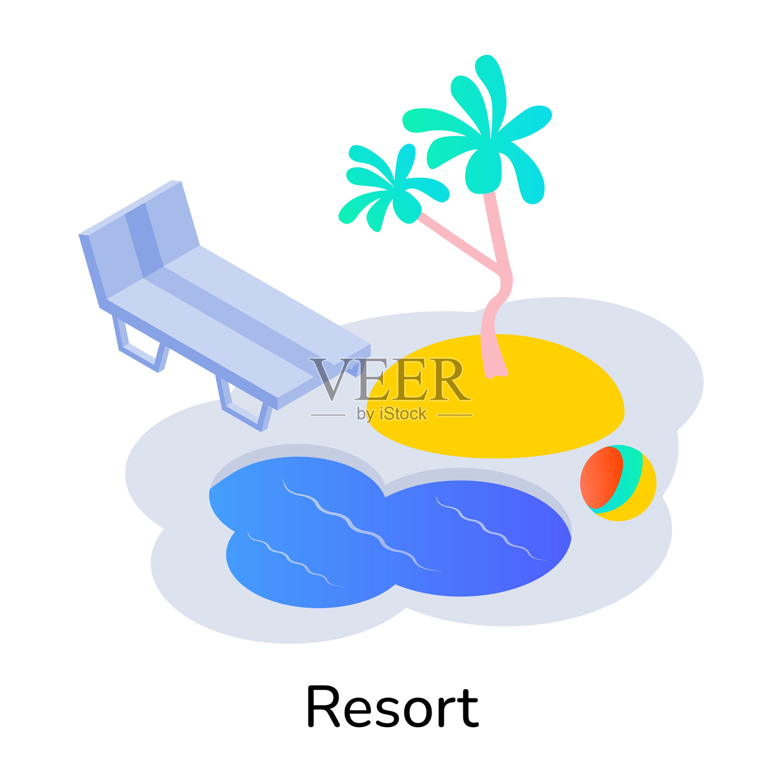 度假胜地的等距风格图标插画图片素材