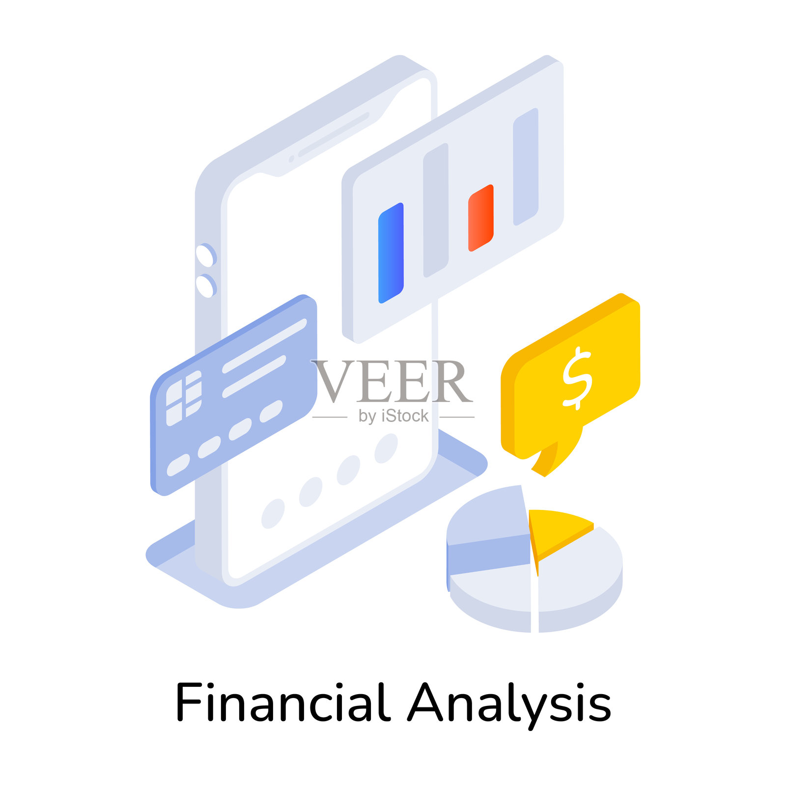 在线财务分析的等距图标插画图片素材
