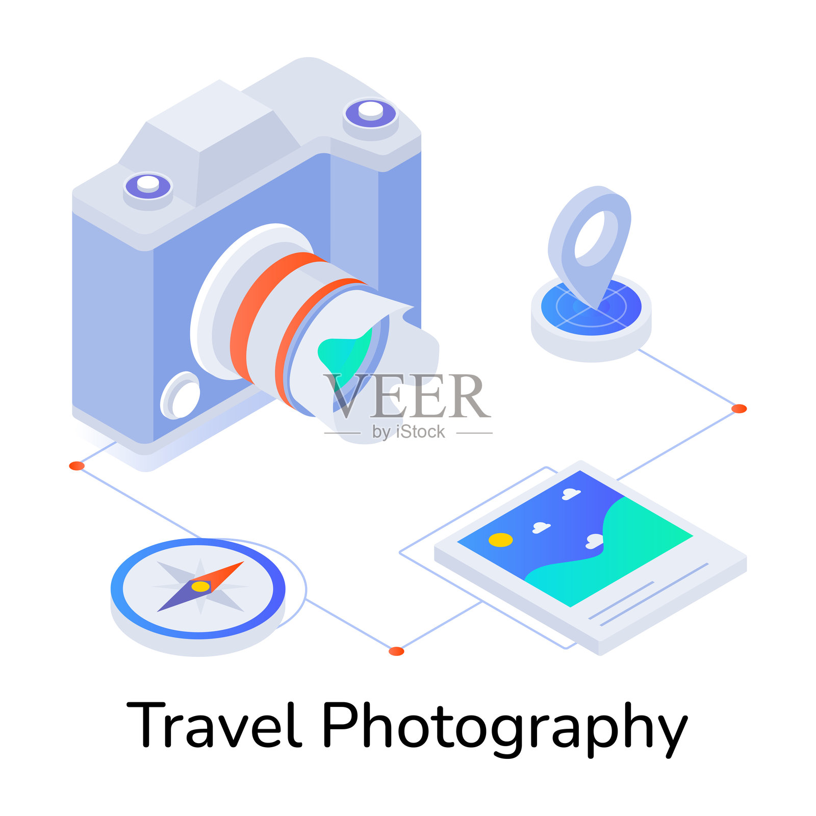 旅行摄影的等距图标插画图片素材