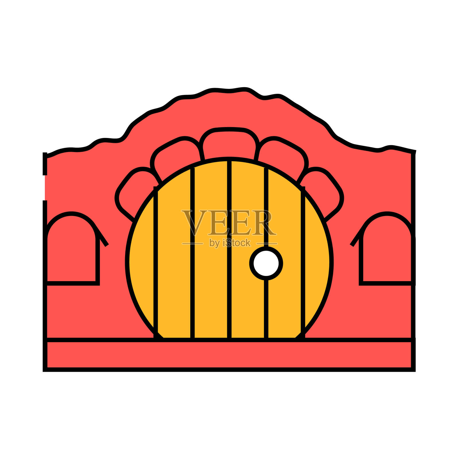 房子与圆形门图标彩色插图插画图片素材