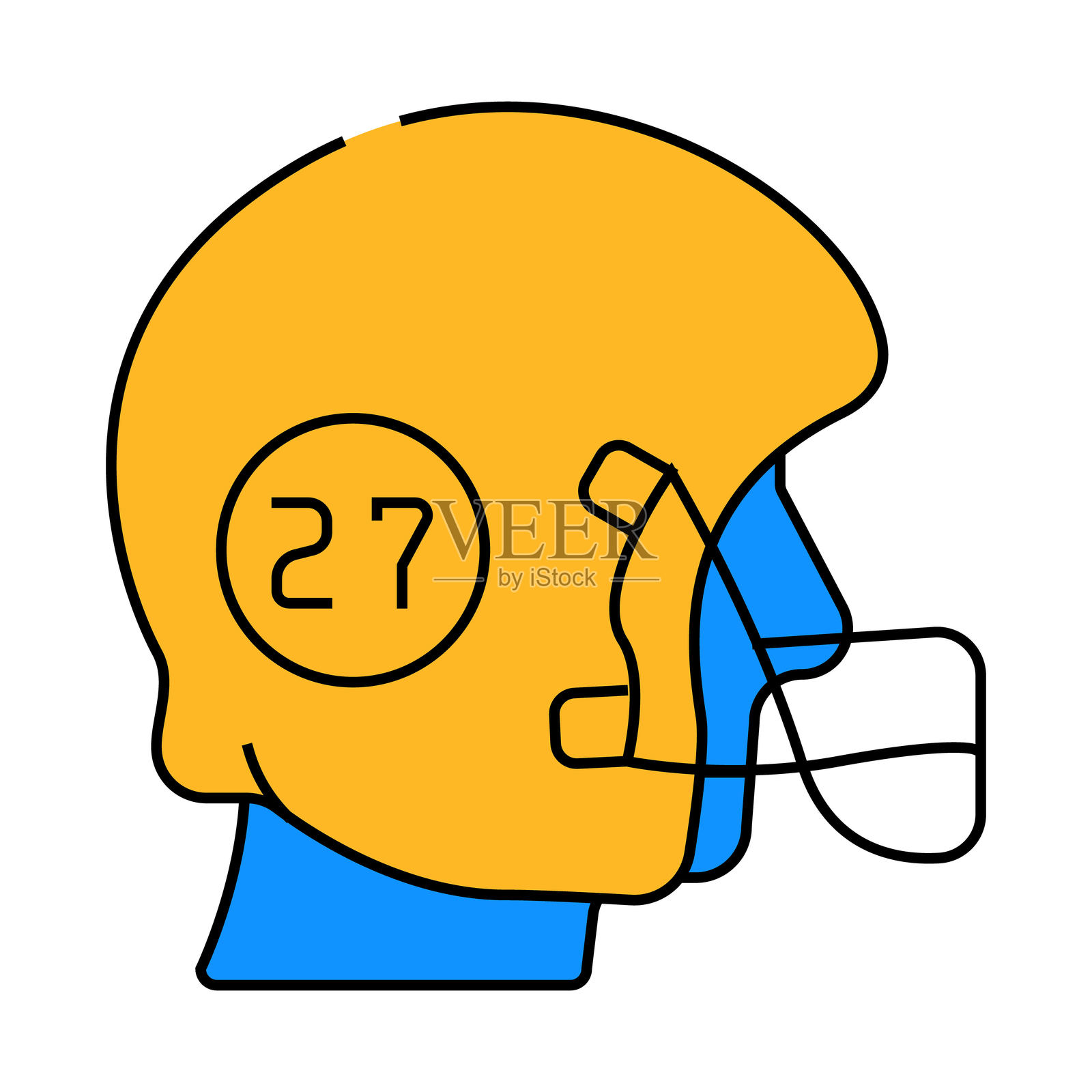 橄榄球运动员头盔与数字图标彩色插图插画图片素材