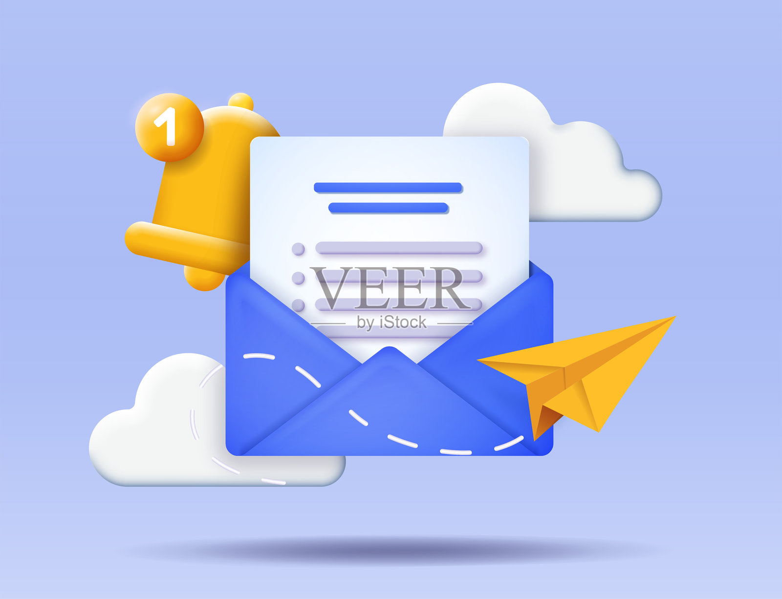 3D消息图标。装信的信封。图形元素的网站,移动应用程序或程序。交谈和聊天。等距矢量图插画图片素材