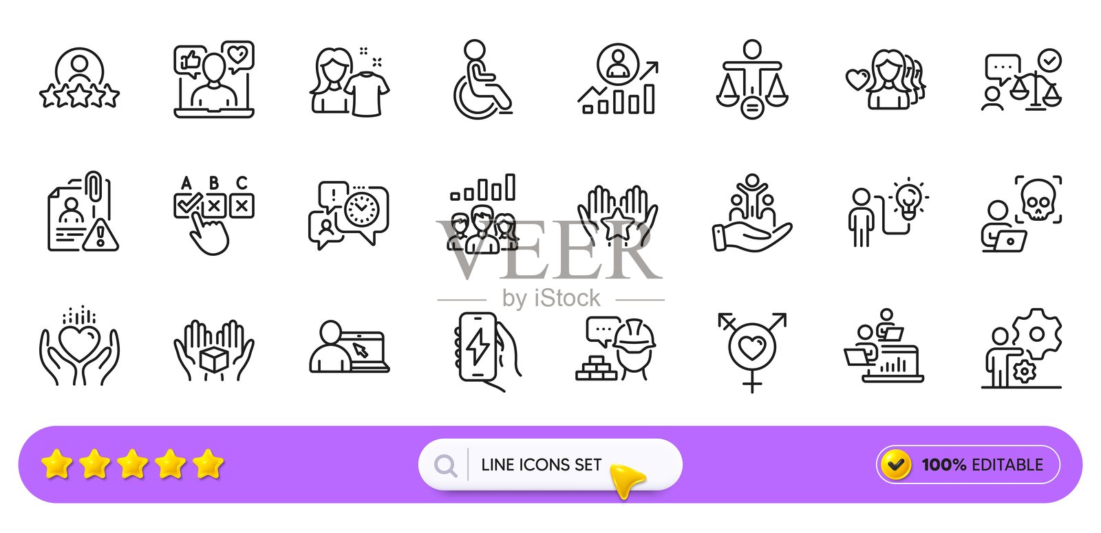 包含,性别和排名线图标的web应用程序。象形图标。行图标。向量插画图片素材