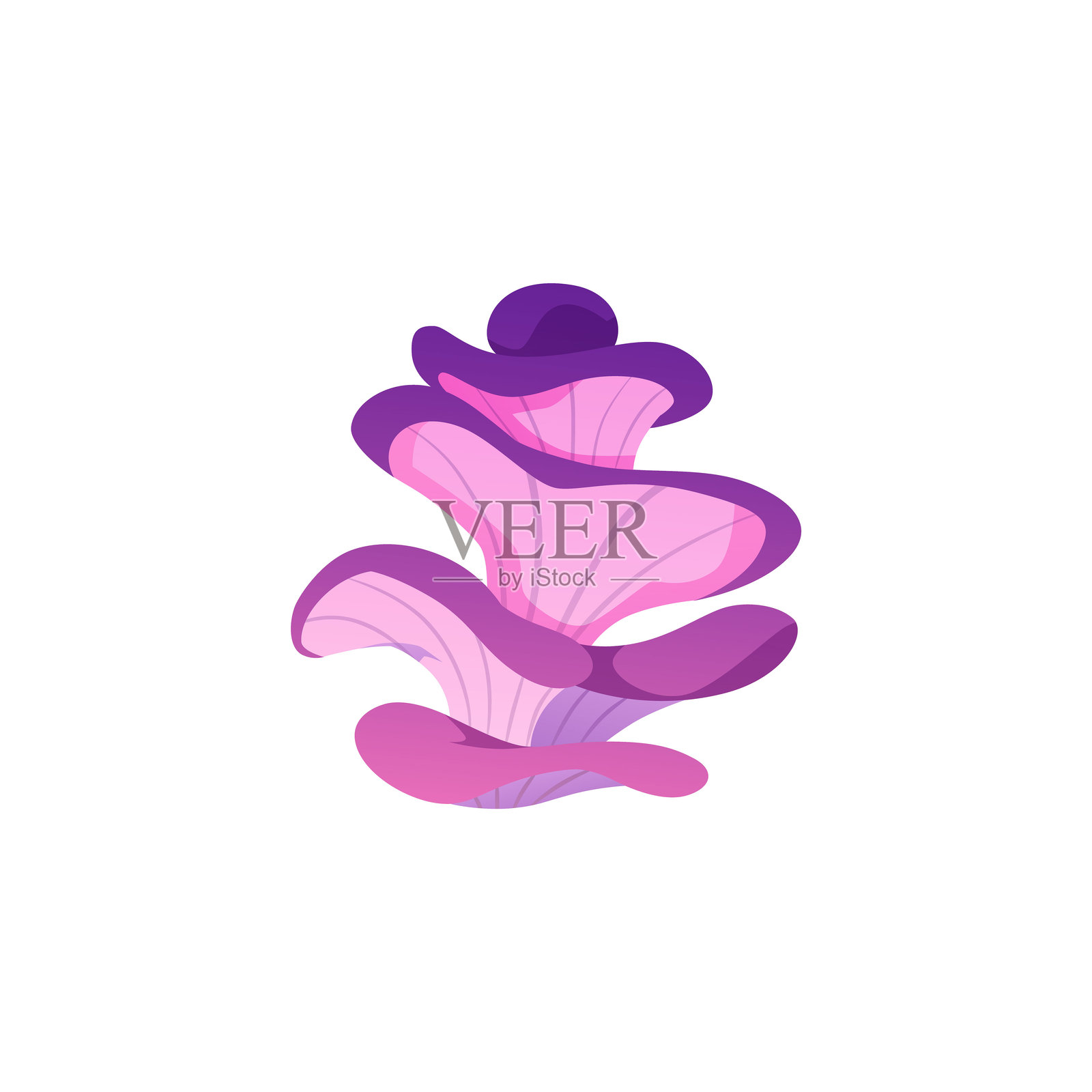 神秘的粉紫色蘑菇,多层,波浪状。插画图片素材