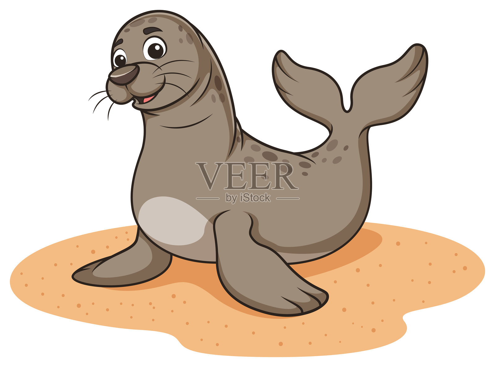 沙滩上的海狮卡通插画插画图片素材