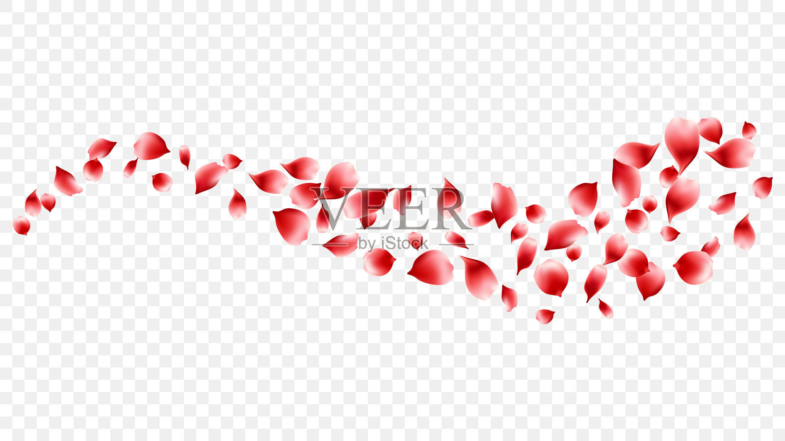 在自然的背景下,放飞的红玫瑰花瓣元素装饰清新。植物向量插画图片素材