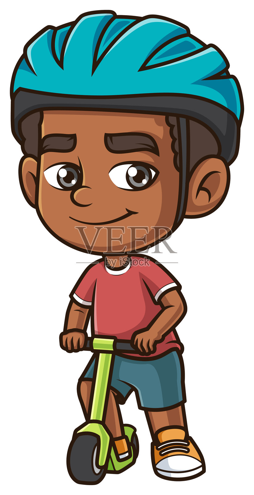 非裔美国男孩骑摩托车的卡通插图插画图片素材