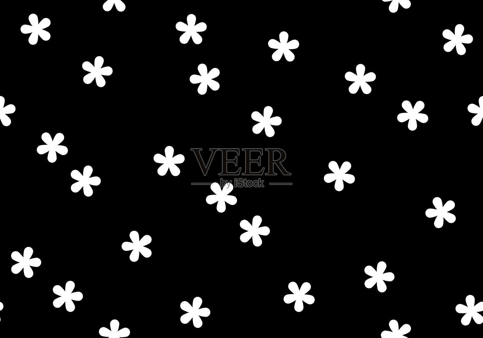 可爱的卡通花黑白单色无缝图案。雏菊花的有机形式和其他元素在时尚俏皮的卡通风格插画图片素材