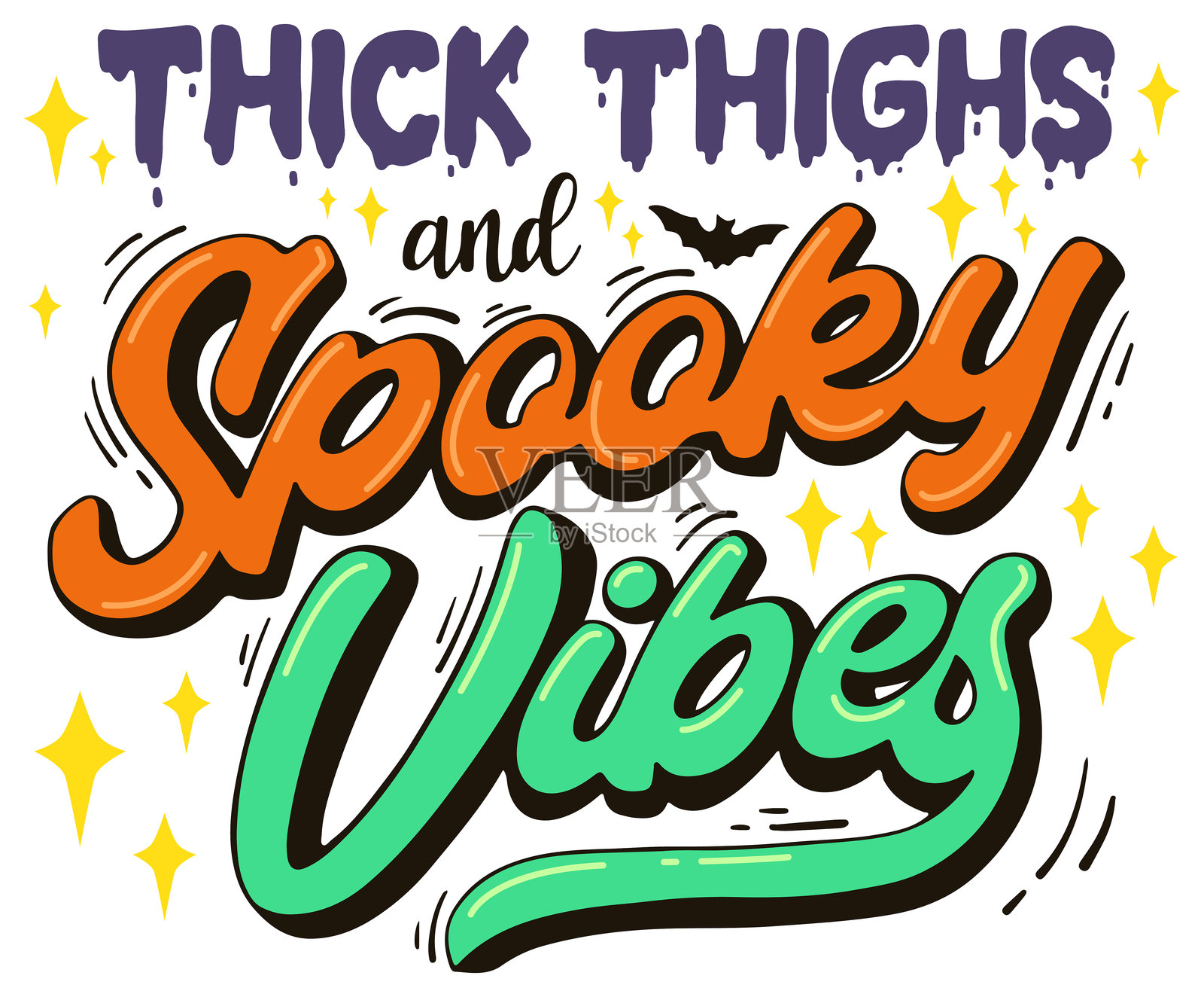粗壮的大腿和幽灵般的万圣节主题的文字艺术卡通插画图片素材