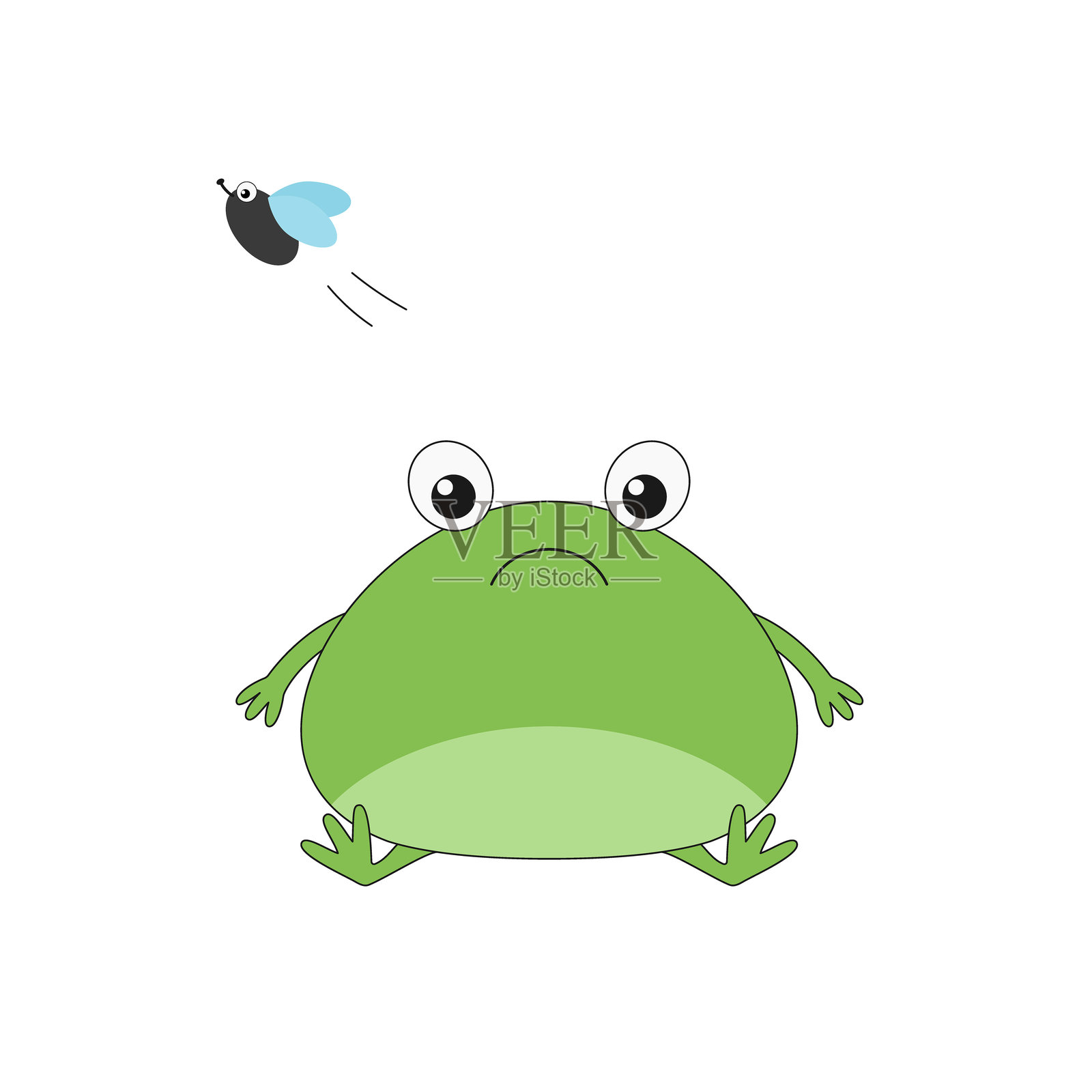 青蛙悲伤的卡通人物幼稚可爱有趣的矢量插图。插画图片素材