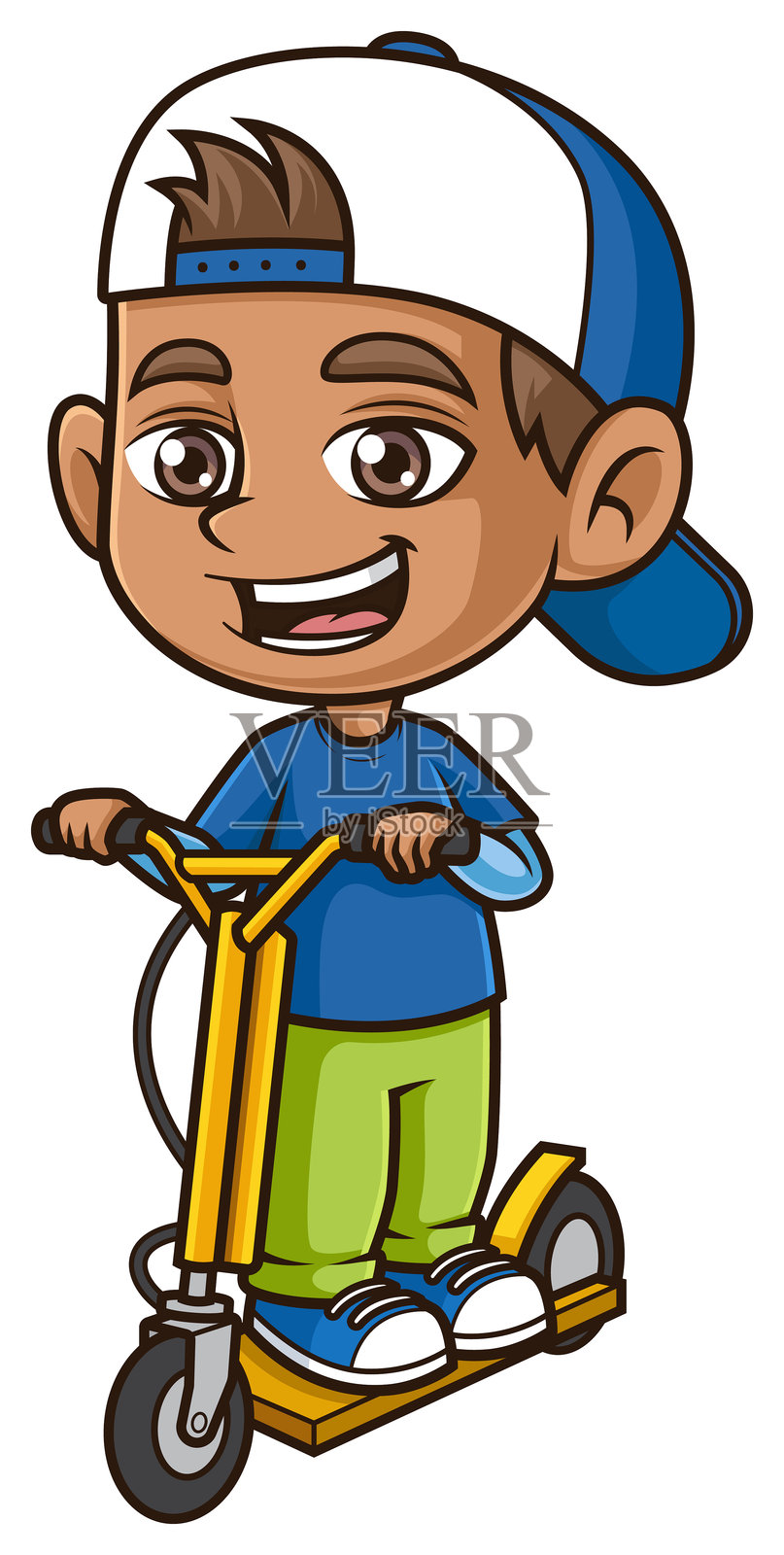 西班牙男孩骑电动滑板车的卡通插图插画图片素材
