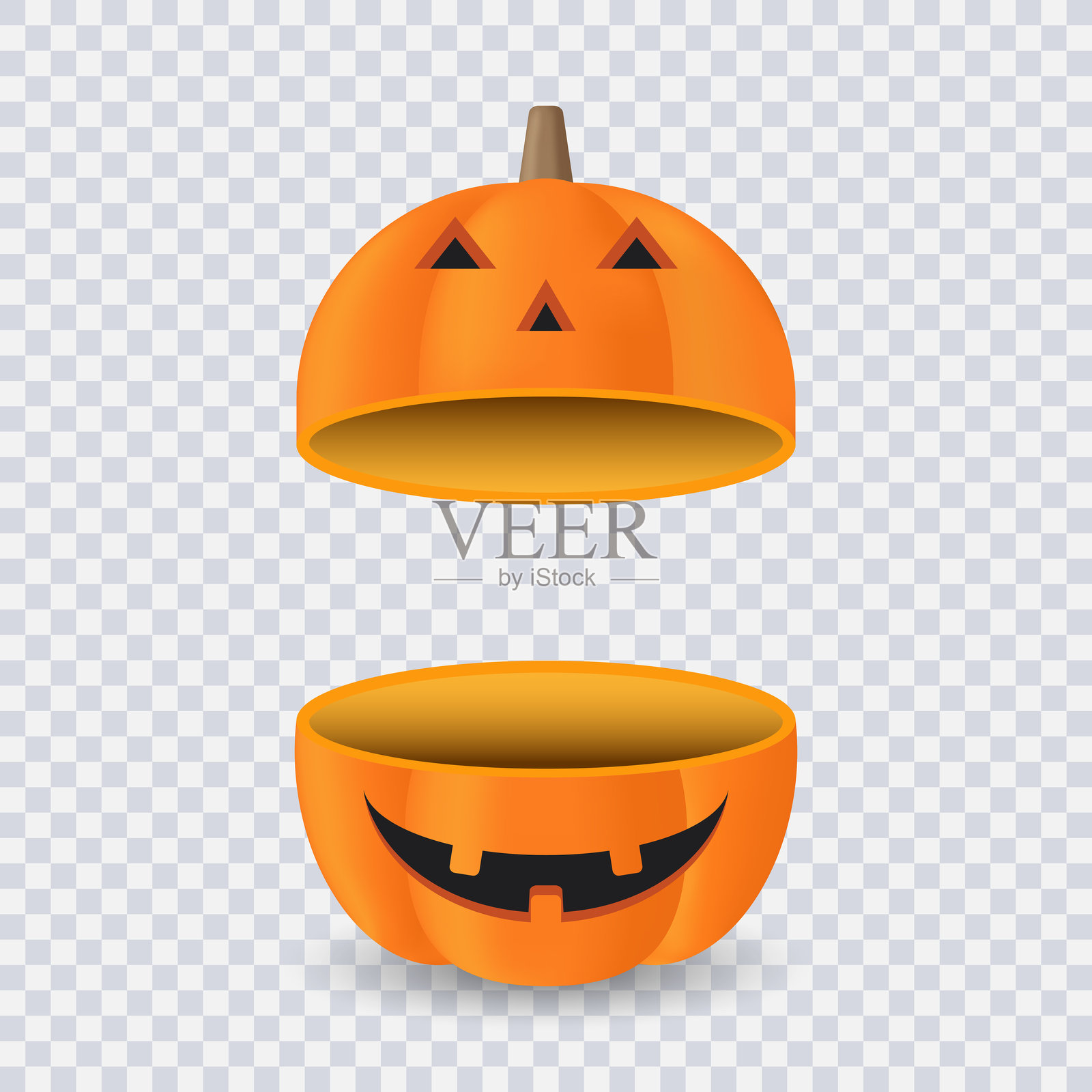 橙色南瓜开箱隔离透明背景上的万圣节主题概念,矢量插图插画图片素材