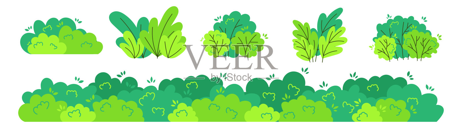 绿色可爱的灌木,树叶丛树叶丛插画图片素材