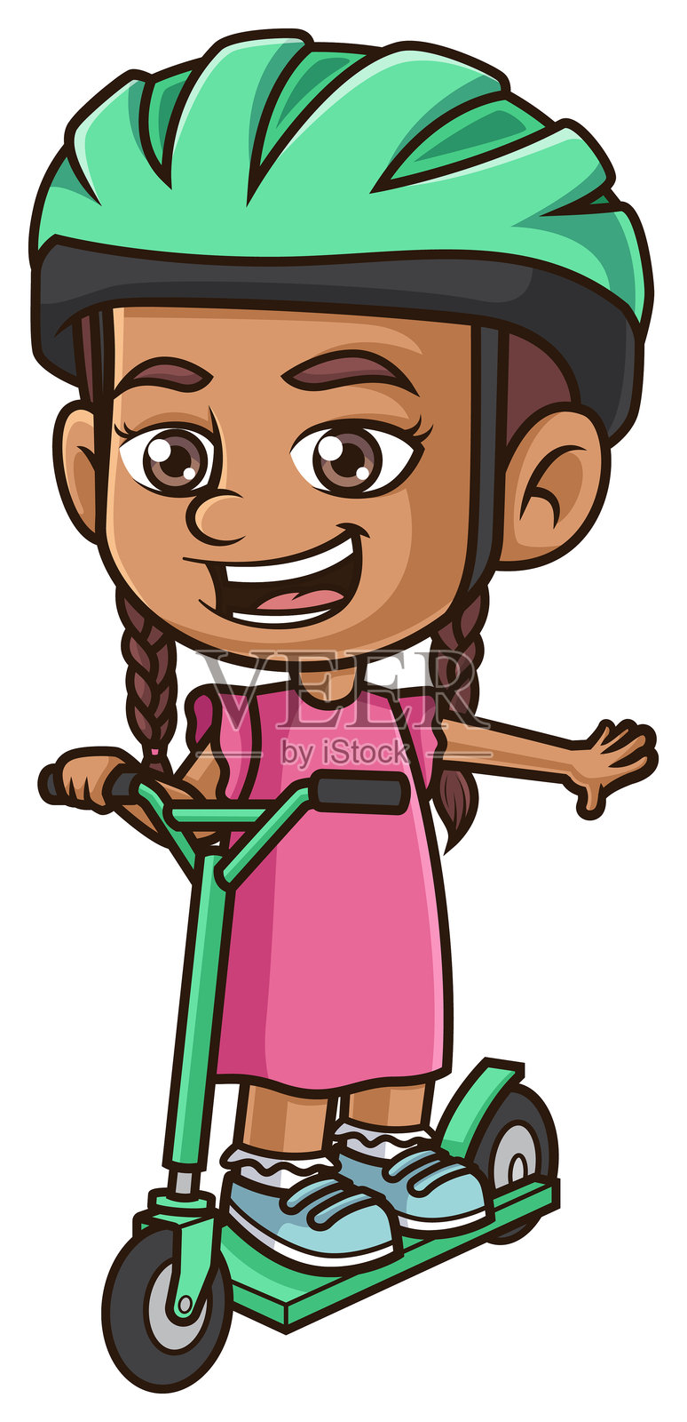 西班牙女孩骑摩托车的卡通插图插画图片素材