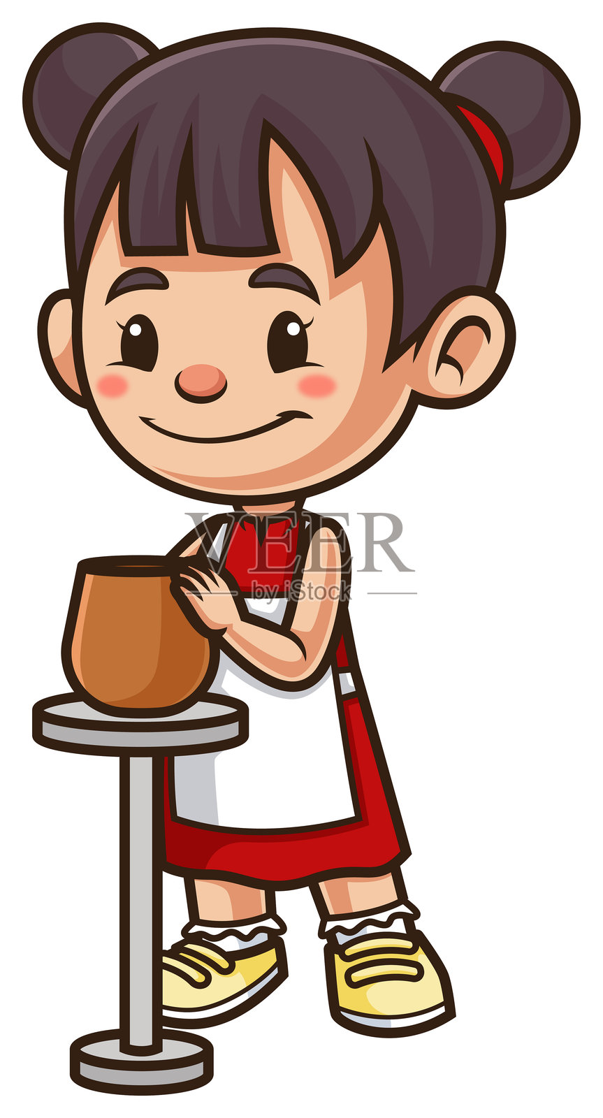 小女孩正在上陶艺课的卡通插画插画图片素材