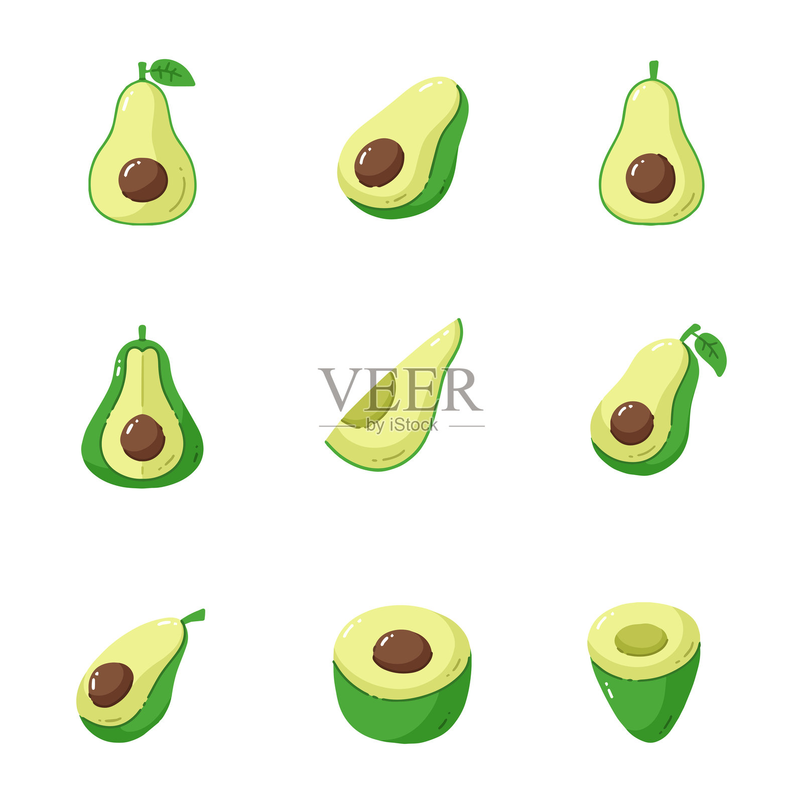 牛油果图标。手绘风格。孤立插图集插画图片素材
